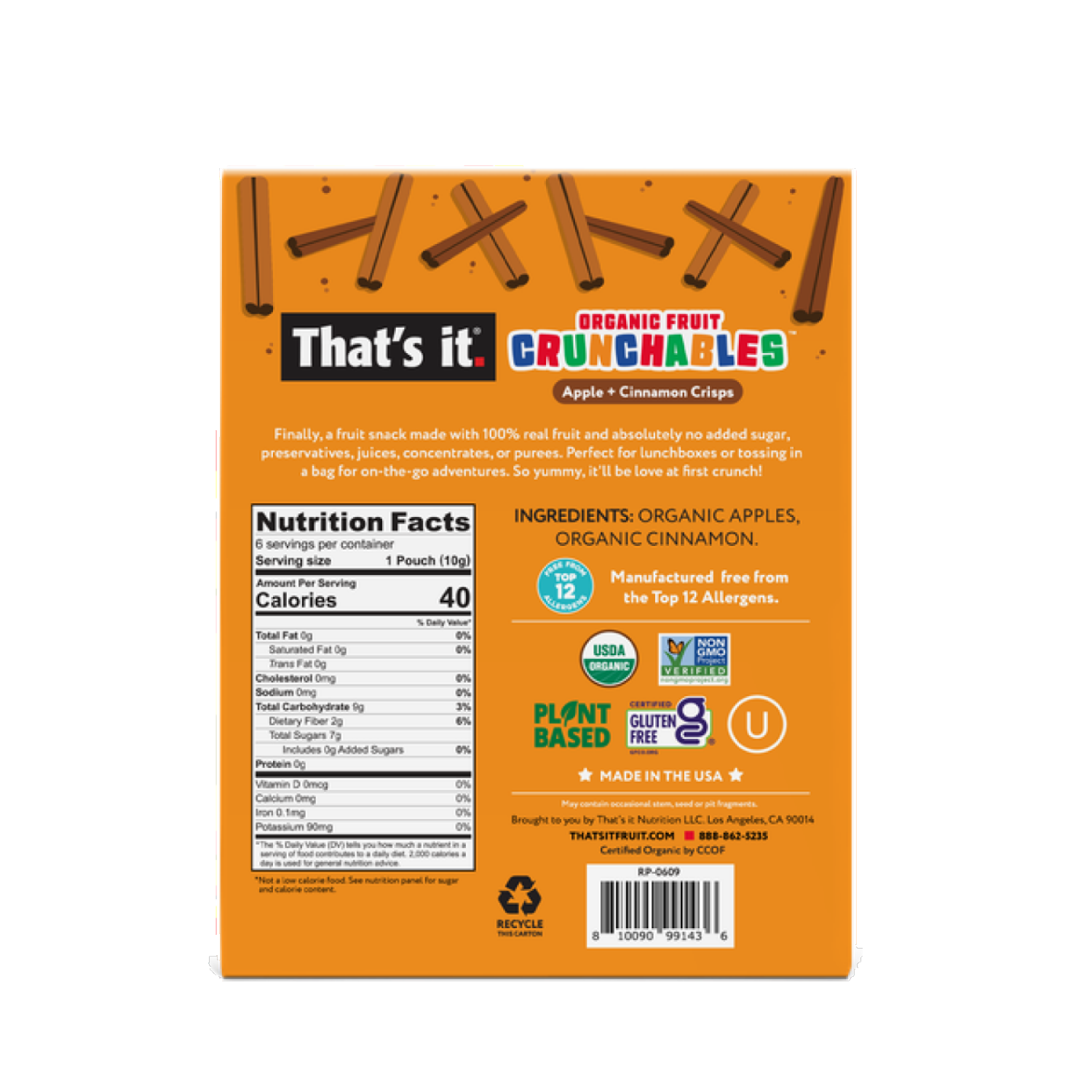 slide 2 of 3, THATS IT That's It Organic Fruit Crunchables- Apple + Cinnamon 6 count, 6 ct