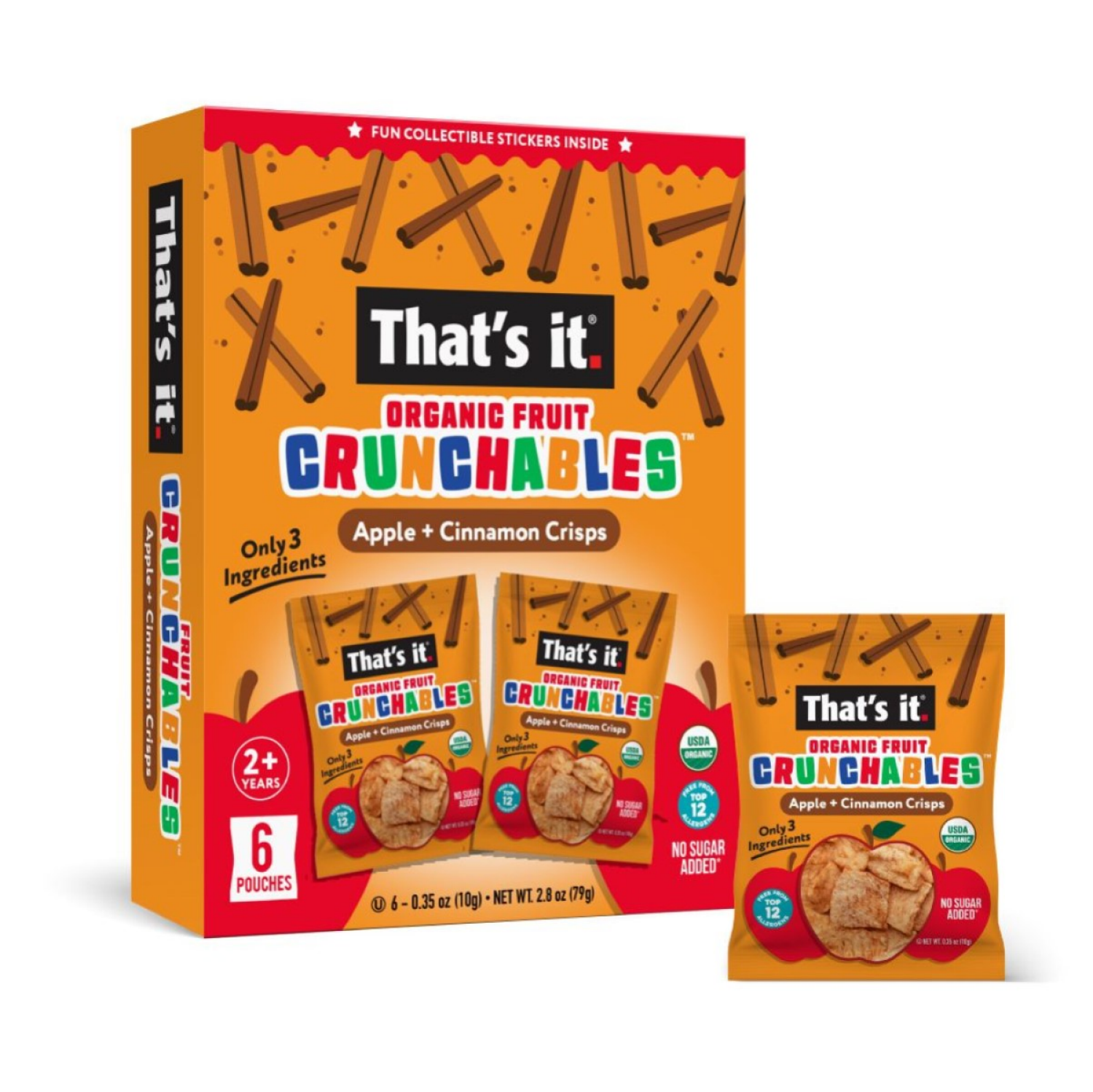 slide 3 of 3, THATS IT That's It Organic Fruit Crunchables- Apple + Cinnamon 6 count, 6 ct