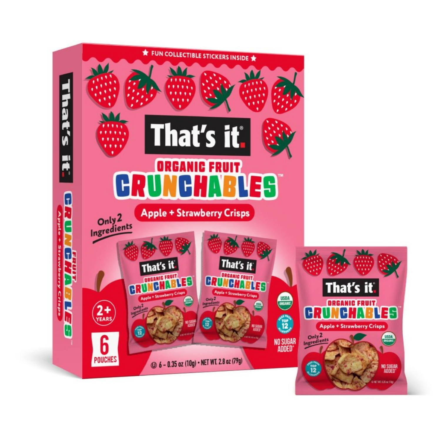 slide 3 of 3, That's it. That's It Organic Crunchables - Apple + Strawberry Crisps, 6 ct