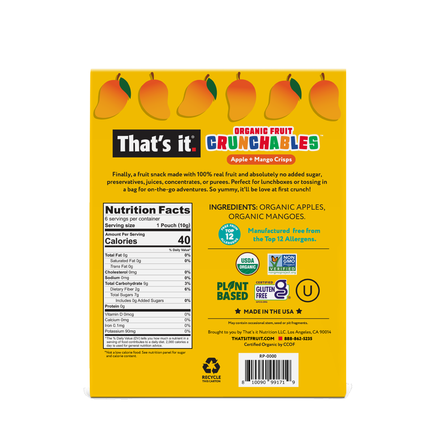 slide 2 of 2, That's It® Organic Fruit Cunchables™ Apple + Mango Crisps, 6 ct; 0.35 oz