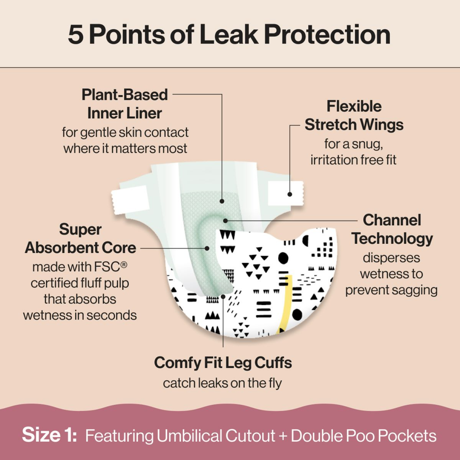 slide 4 of 8, Honest Club Box, Size 1, Dots+Dashes + Multi-Giraffes, 78 ct