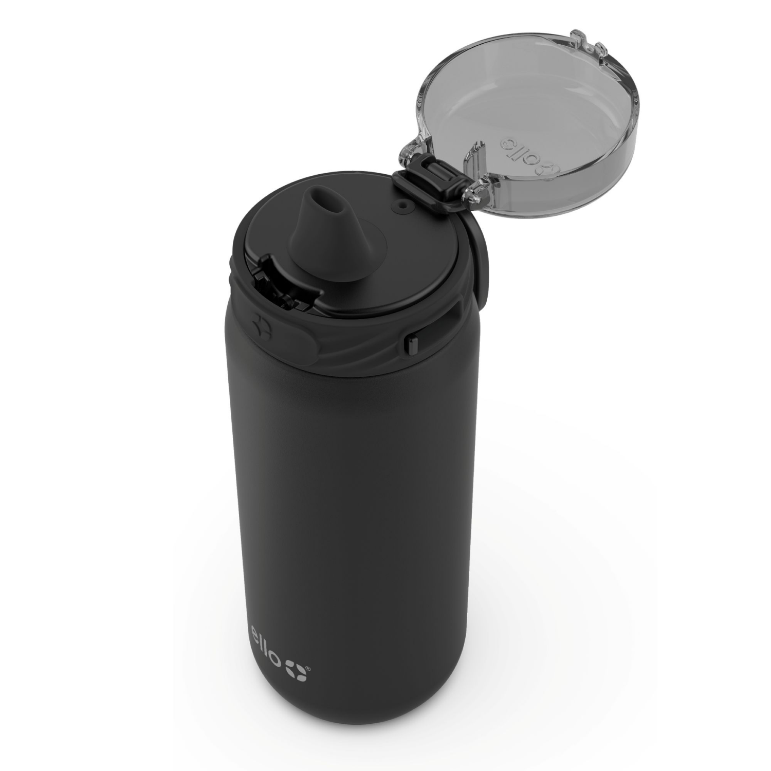 slide 2 of 2, Ello Cooper 18oz Stainless Steel Water Bottle with Straw and Carry Handle, Double Walled and Vacuum Insulated Metal, Leak Proof Locking Lid with Soft Silicone Spout, Reusable, BPA Free, Black, 18 oz