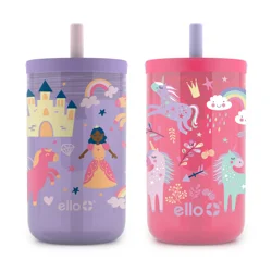 Ello Bop 2-Pack 12oz Kids Plastic Tumbler Set with Carry Loop | Leak-Proof Slider Lid | Removable Spill Resistent Soft Straw | BPA-Free |Princess Unicorn