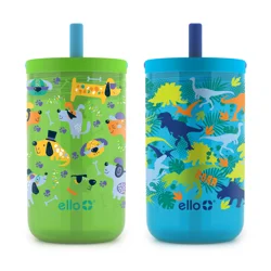 Ello Bop 2-Pack 12oz Kids Plastic Tumbler Set with Carry Loop | Leak-Proof Slider Lid | Removable Spill Resistent Soft Straw | BPA-Free | Dogs and Dinos