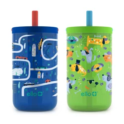 Ello Bop 2-Pack 12oz Kids Plastic Tumbler Set with Carry Loop | Leak-Proof Slider Lid | Removable Spill Resistent Soft Straw | BPA-Free | Cars and Dogs