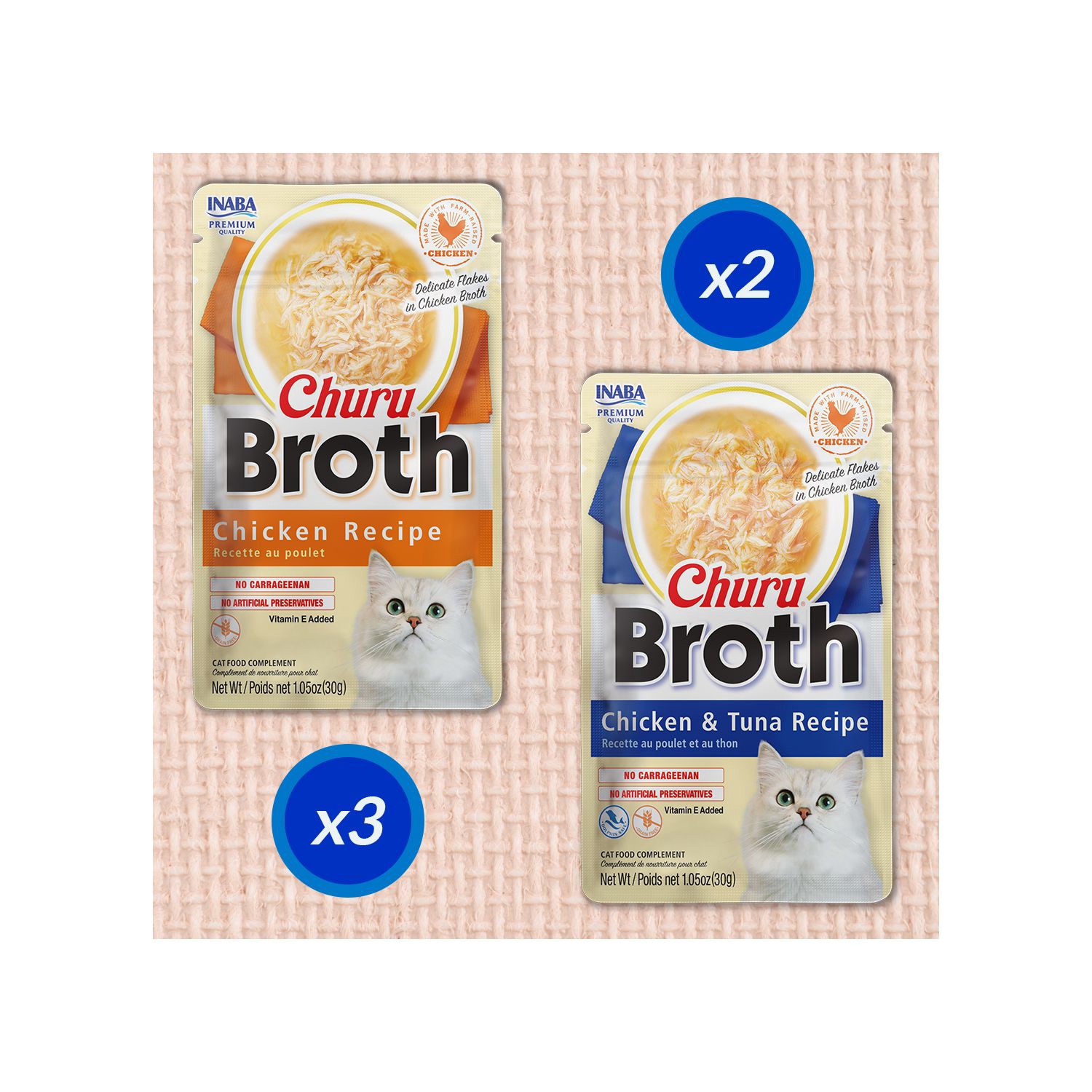 slide 2 of 4, Inaba Churu Broth for Cats, Creamy Broth with Shredded Chicken Side Dish Pouch, 1.05 Ounces per Pouch, 5 Pouches Total, Chicken & Tuna Variety Pack, 5 ct
