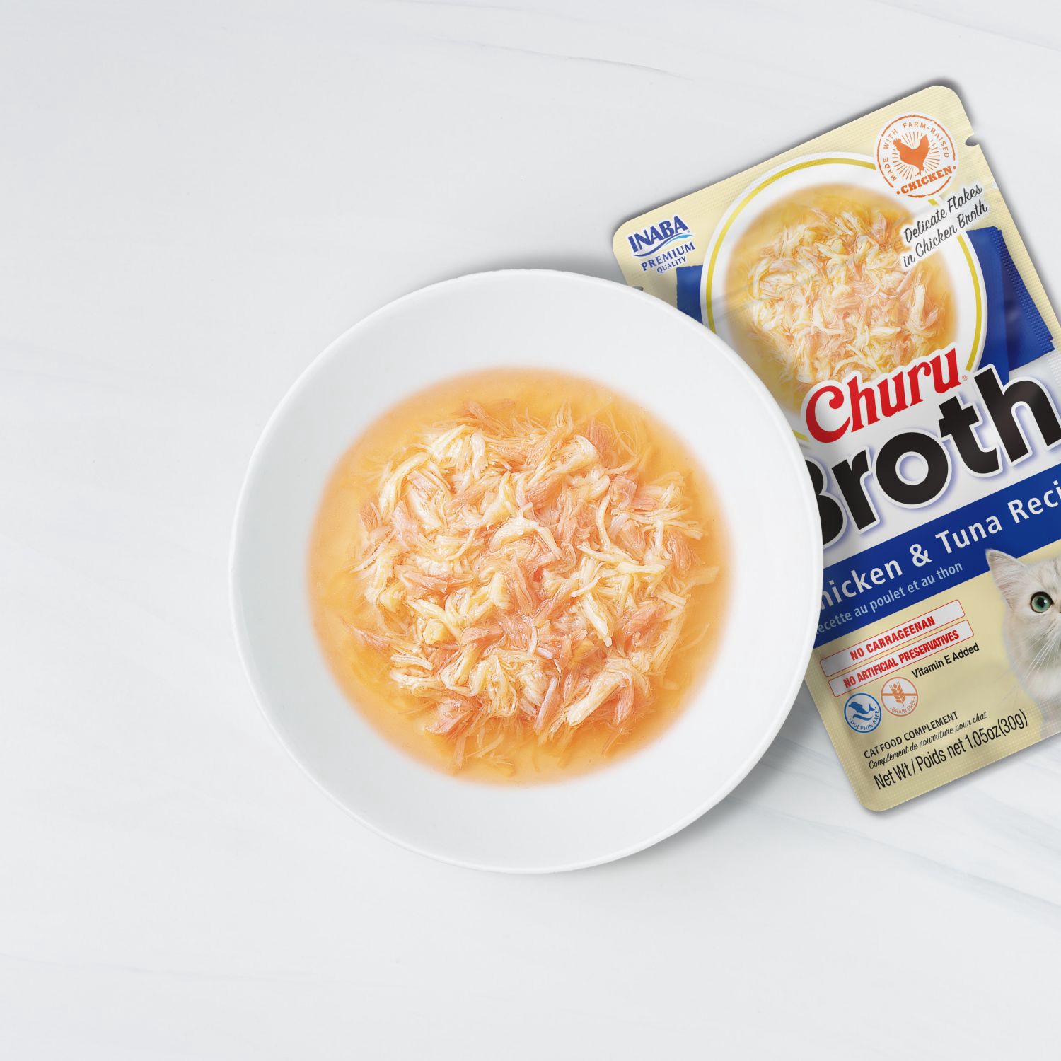 slide 4 of 4, Inaba Churu Broth for Cats, Creamy Broth with Shredded Chicken Side Dish Pouch, 1.05 Ounces per Pouch, 5 Pouches Total, Chicken & Tuna Variety Pack, 5 ct