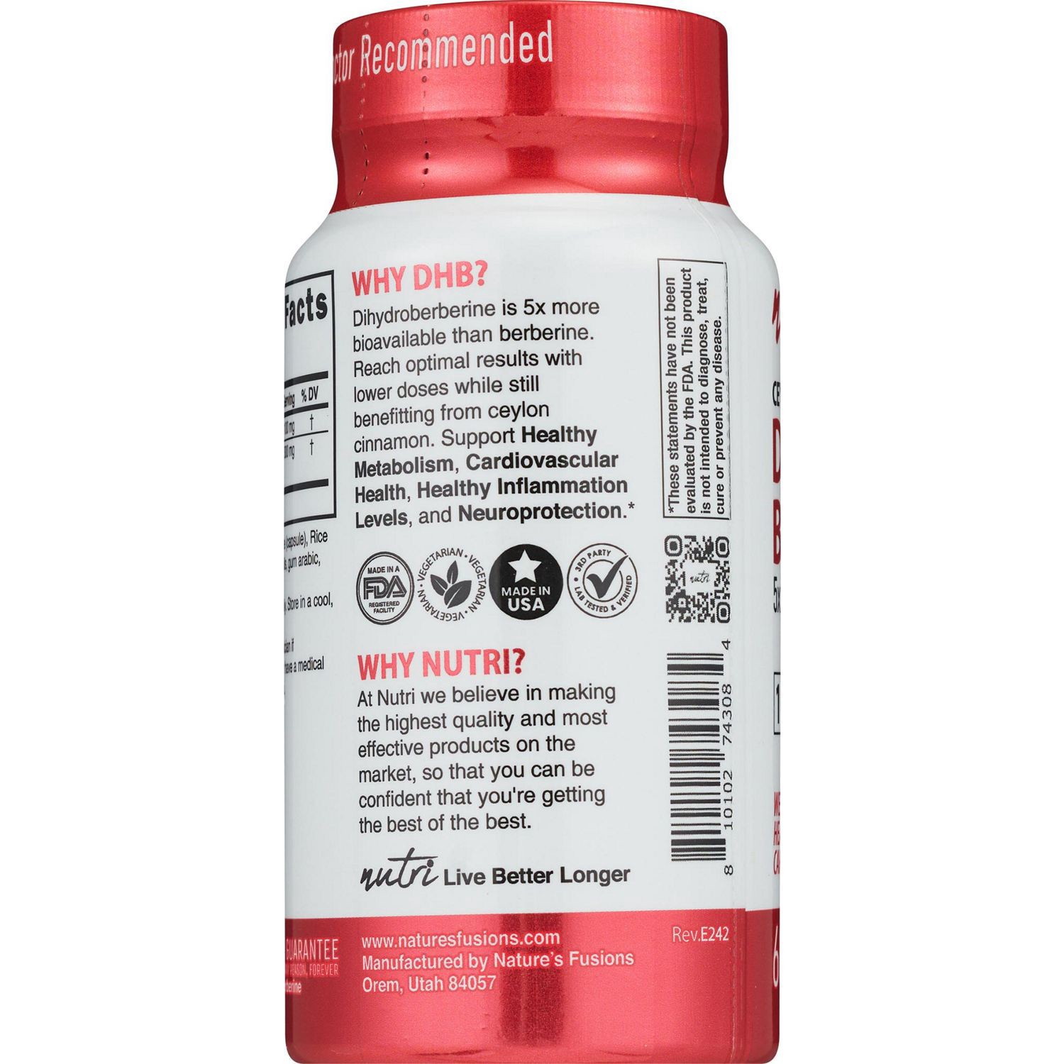 slide 2 of 2, Nutri Dihydroberberine 100Mg W/ Cinnamon, 60 ct