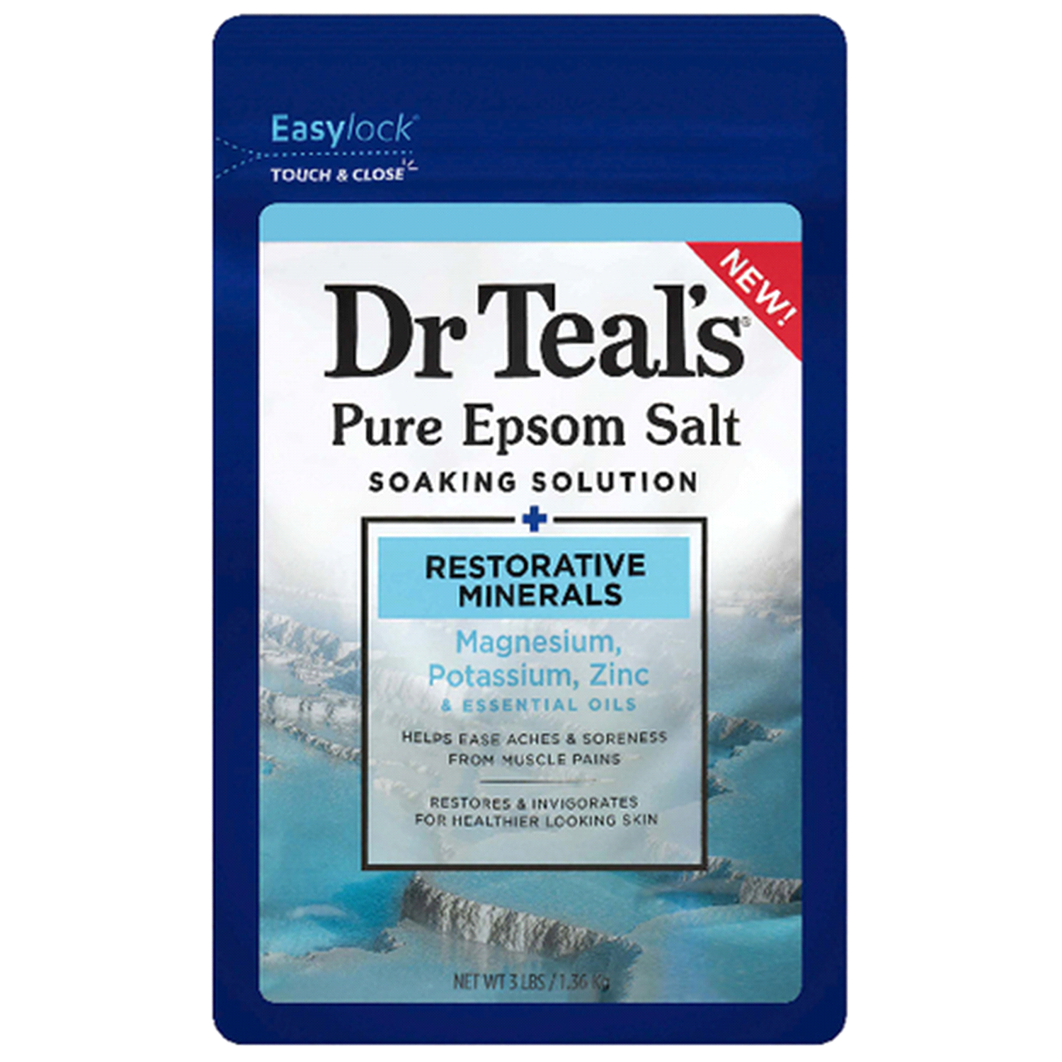 slide 1 of 1, Dr. Teal's Pure Epsom Salt Restorative Minerals Soaking Solution, 3 lb