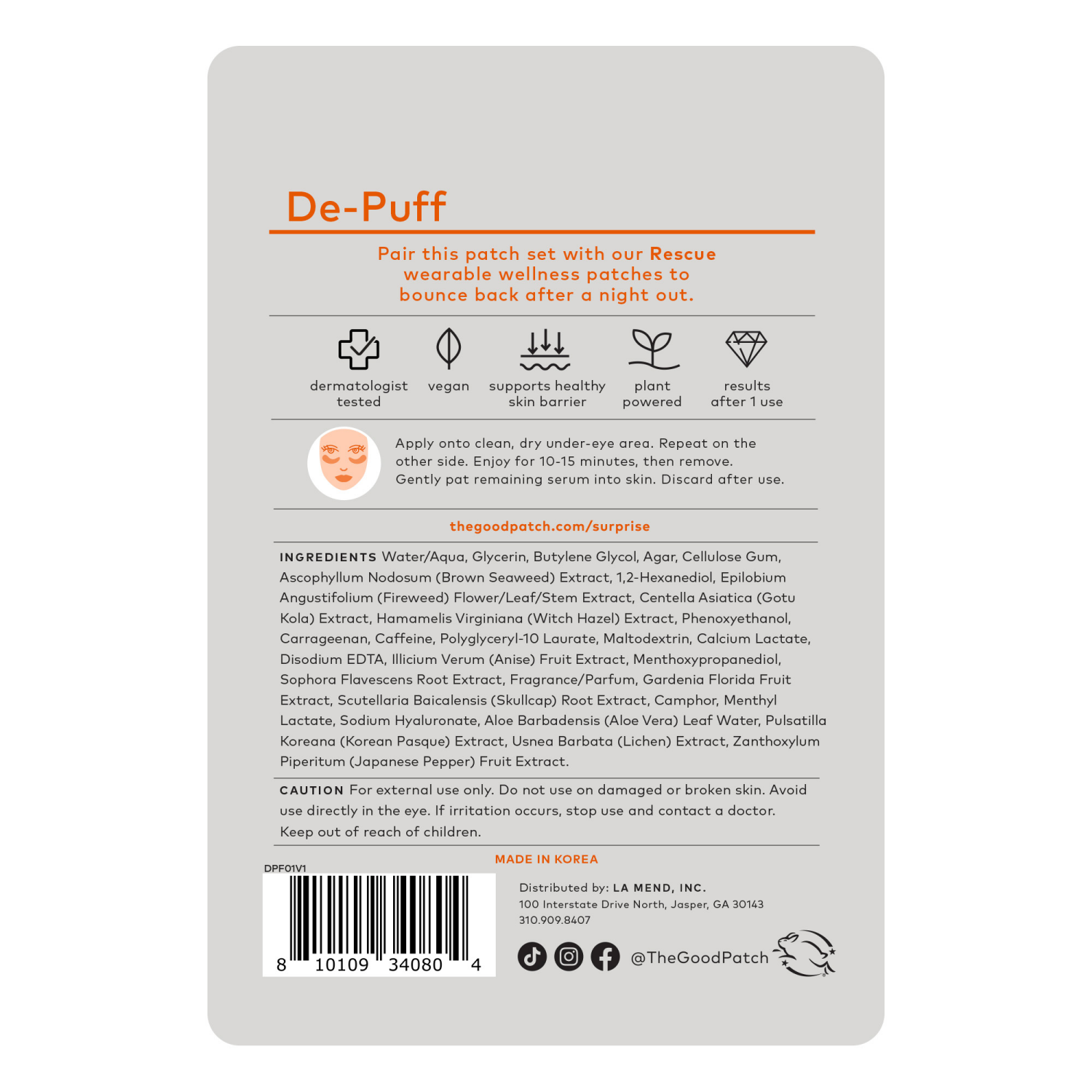 slide 6 of 8, The Good Patch De-Puff Hydrogel Undereye Patch, 1ct, 1 ct