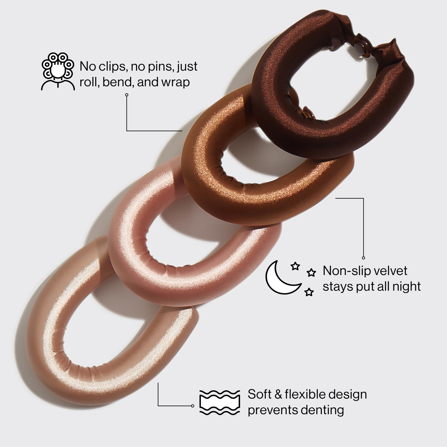 slide 2 of 5, Kitsch Satin XL Flexi Rods 4pc Set- Rosewood, 4 ct