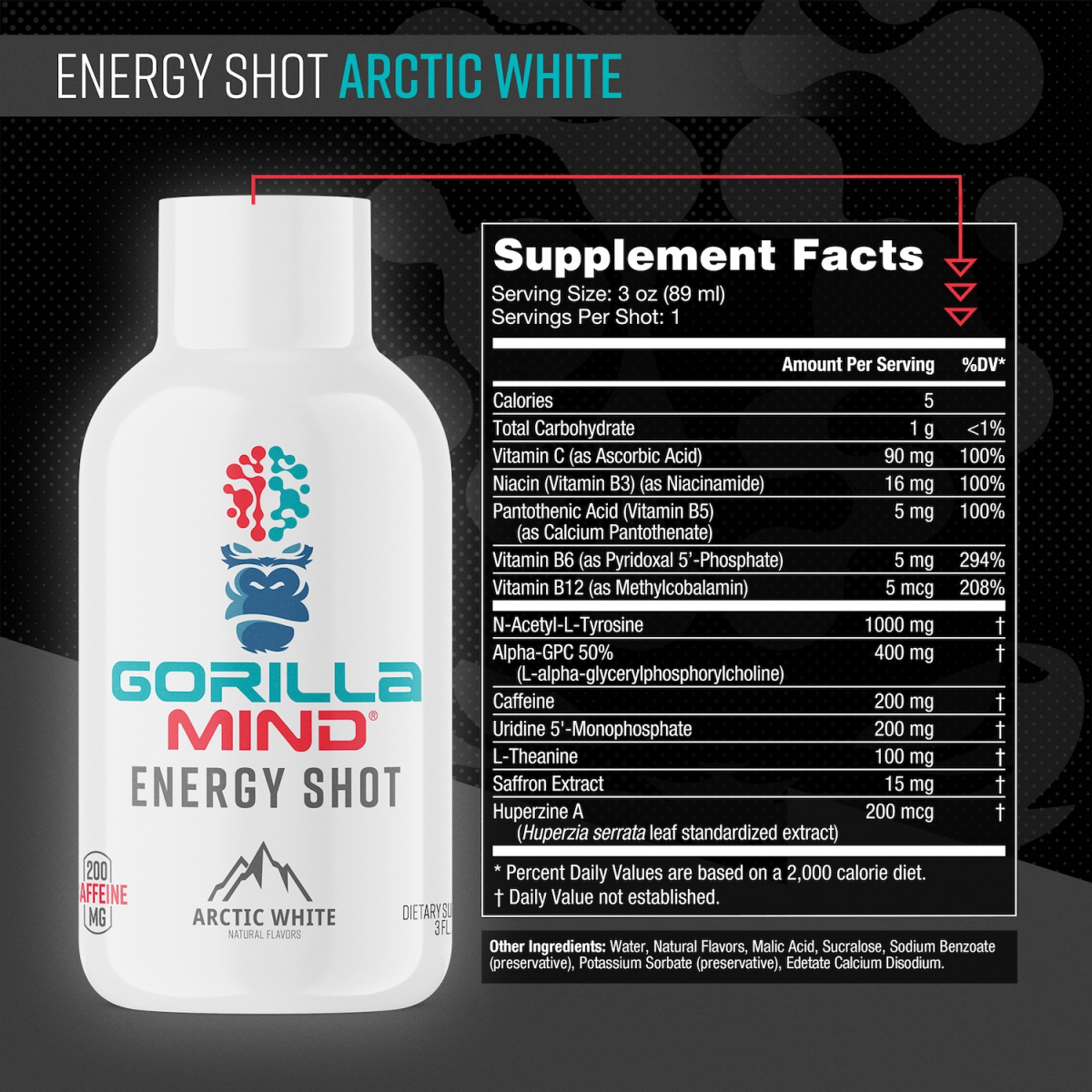 slide 2 of 2, Gorilla Mind Energy Shot Arctic White, 3oz Shot, 3 oz