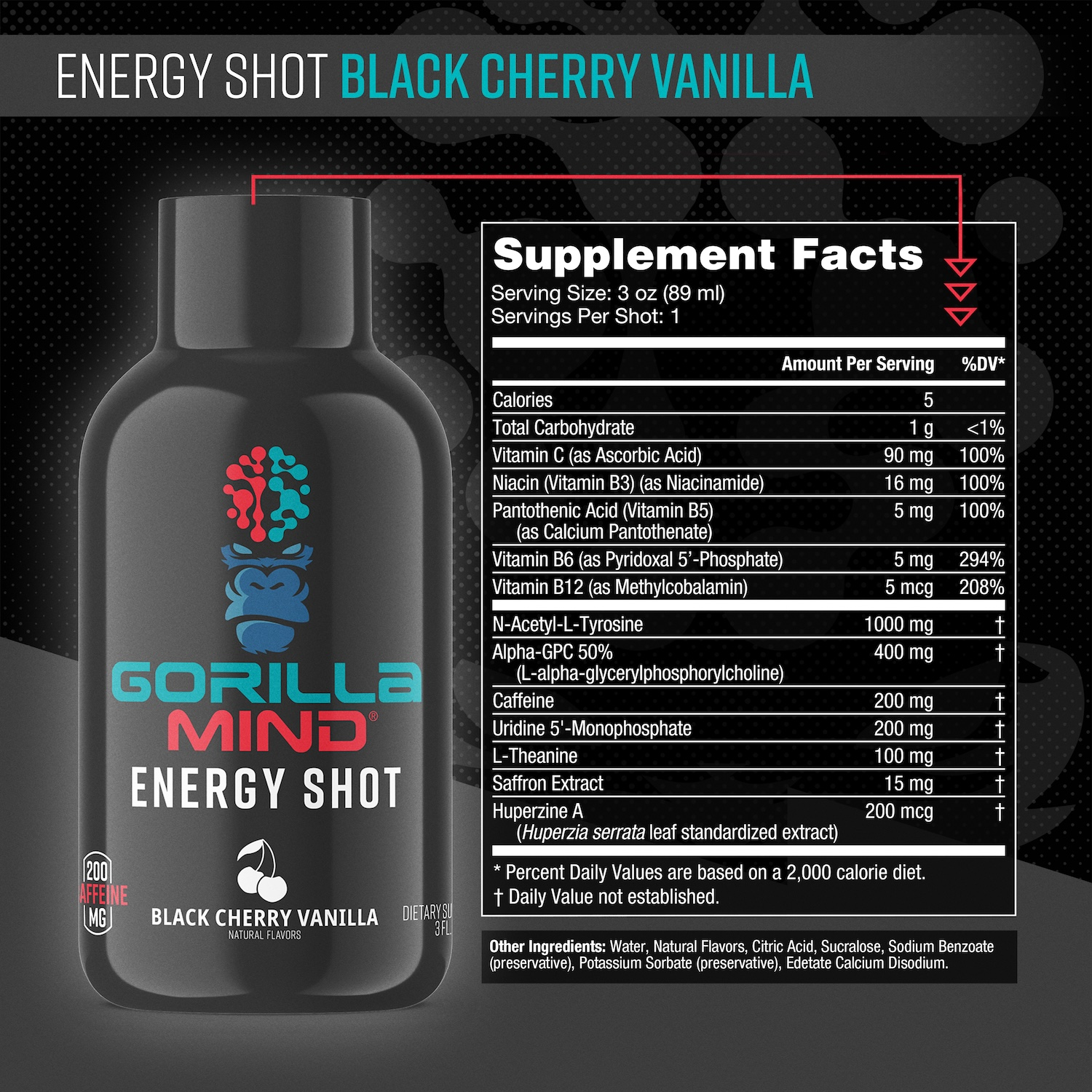 slide 2 of 2, Gorilla Mind Energy Shot Black Cherry Vanilla, 3oz Shot, 3 oz