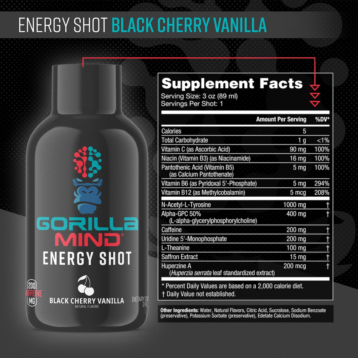 slide 2 of 2, Gorilla Mind Energy Shot Black Cherry Vanilla, 3oz Shot, 3 oz