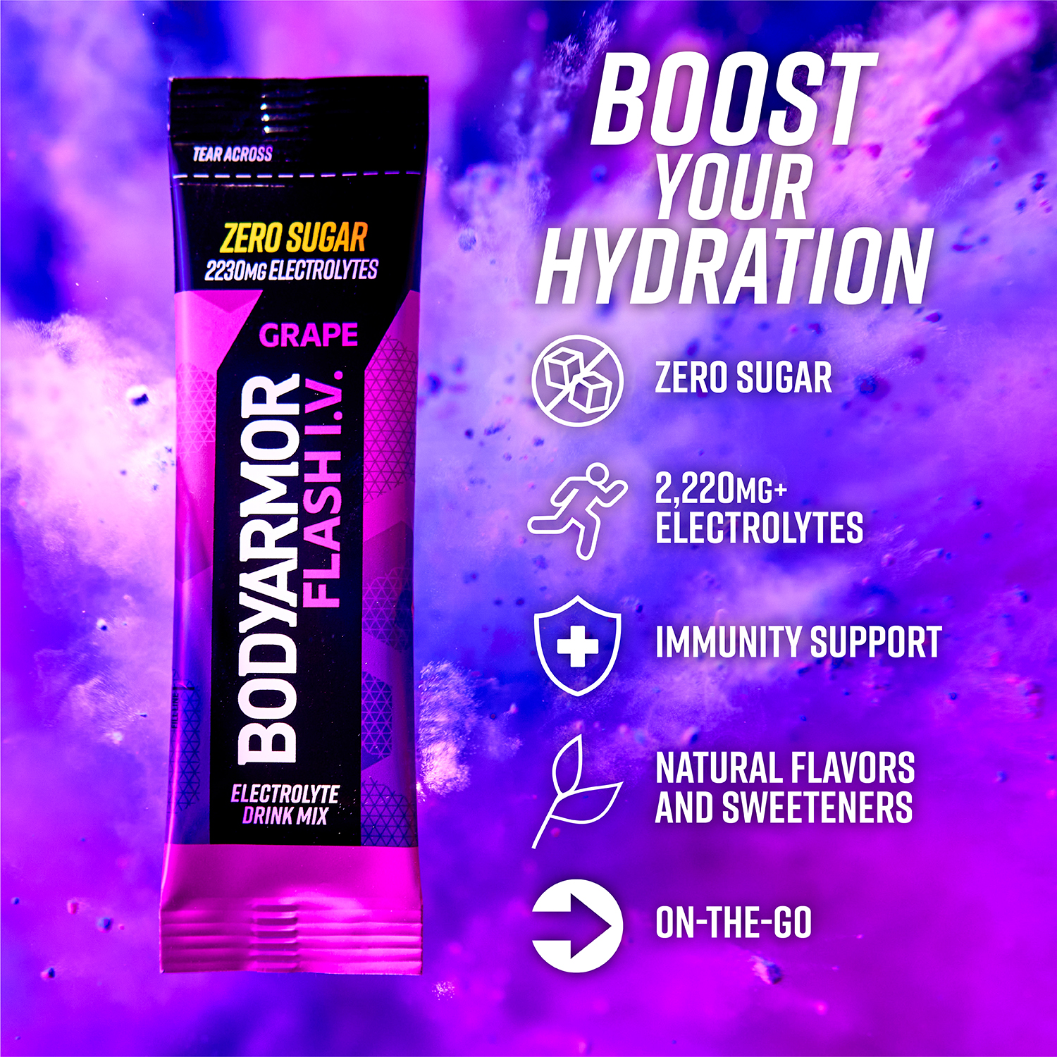 slide 2 of 4, BODYARMOR Hydration Booster Zero Sugar Grape Strawberry Electrolyte Drink Mix Stick Packs - 6 ct, 6 ct; 1.5 oz