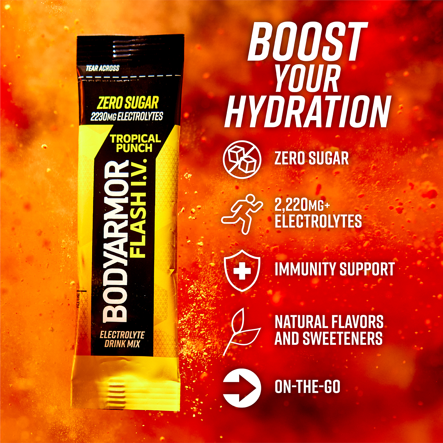 slide 2 of 4, BODYARMOR Flash IV Tropical Punch Pouches, 0.28 dry oz, 6 Pack, 6 ct