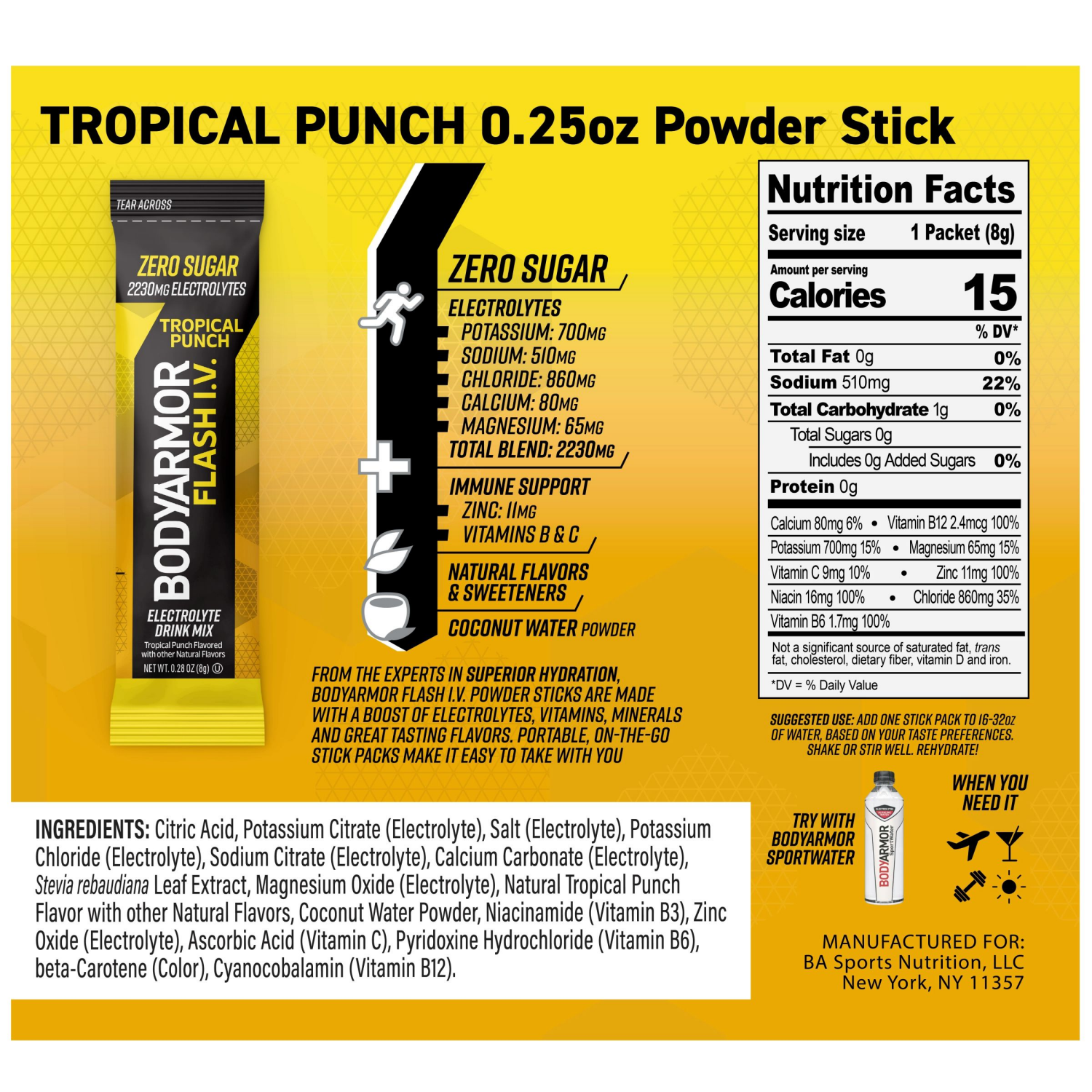slide 4 of 4, BODYARMOR Flash IV Tropical Punch Pouches, 0.28 dry oz, 6 Pack, 6 ct