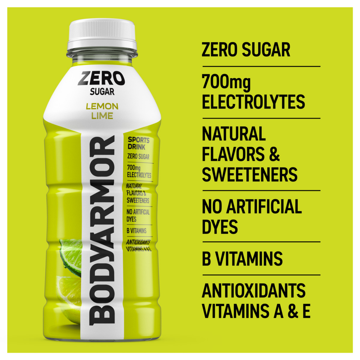 slide 5 of 6, BODYARMOR Zero Sugar Lemon Lime Electrolyte Sports Drink, 16 fl oz Bottle, 16 fl oz