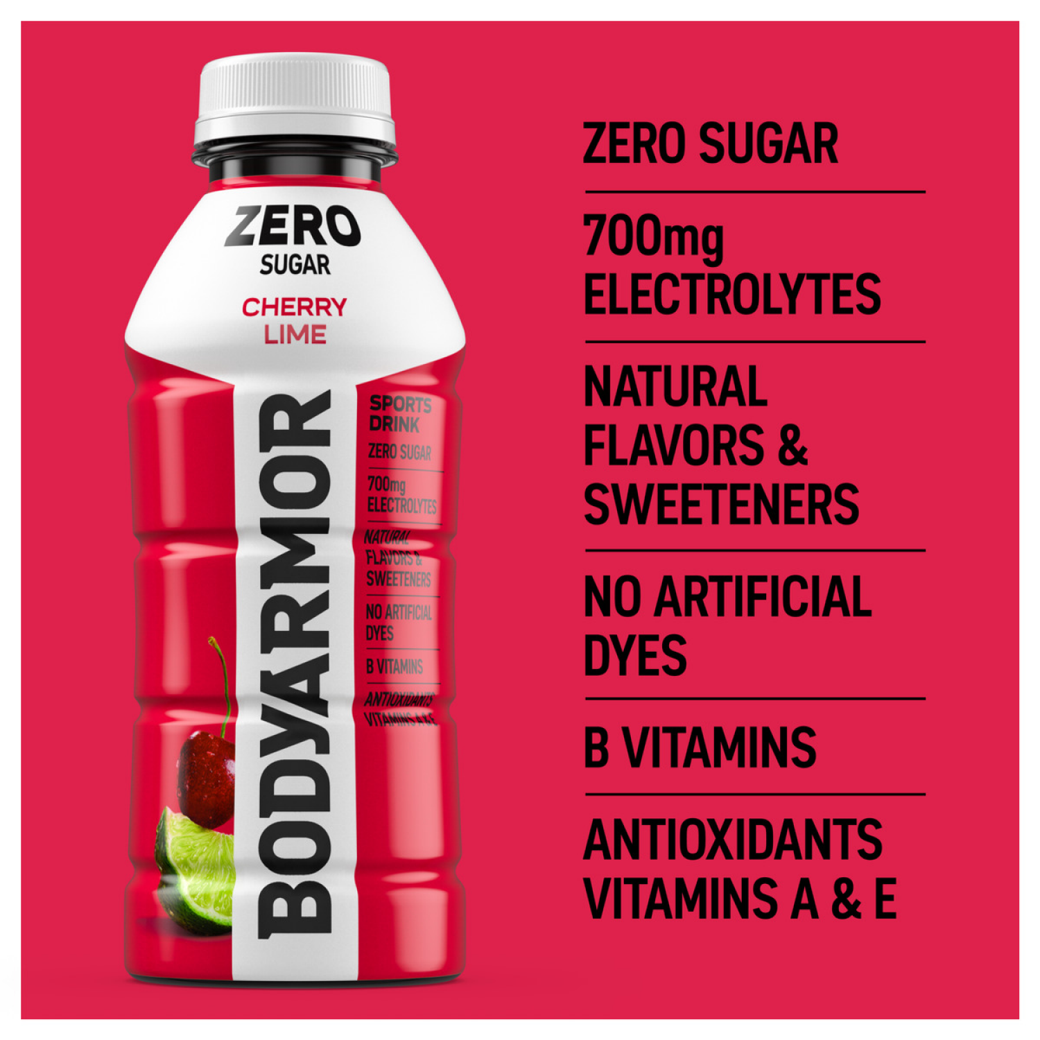 slide 4 of 5, BODYARMOR Zero Sugar Cherry Lime Electrolyte Sports Drink, 16 fl oz Bottle, 16 fl oz