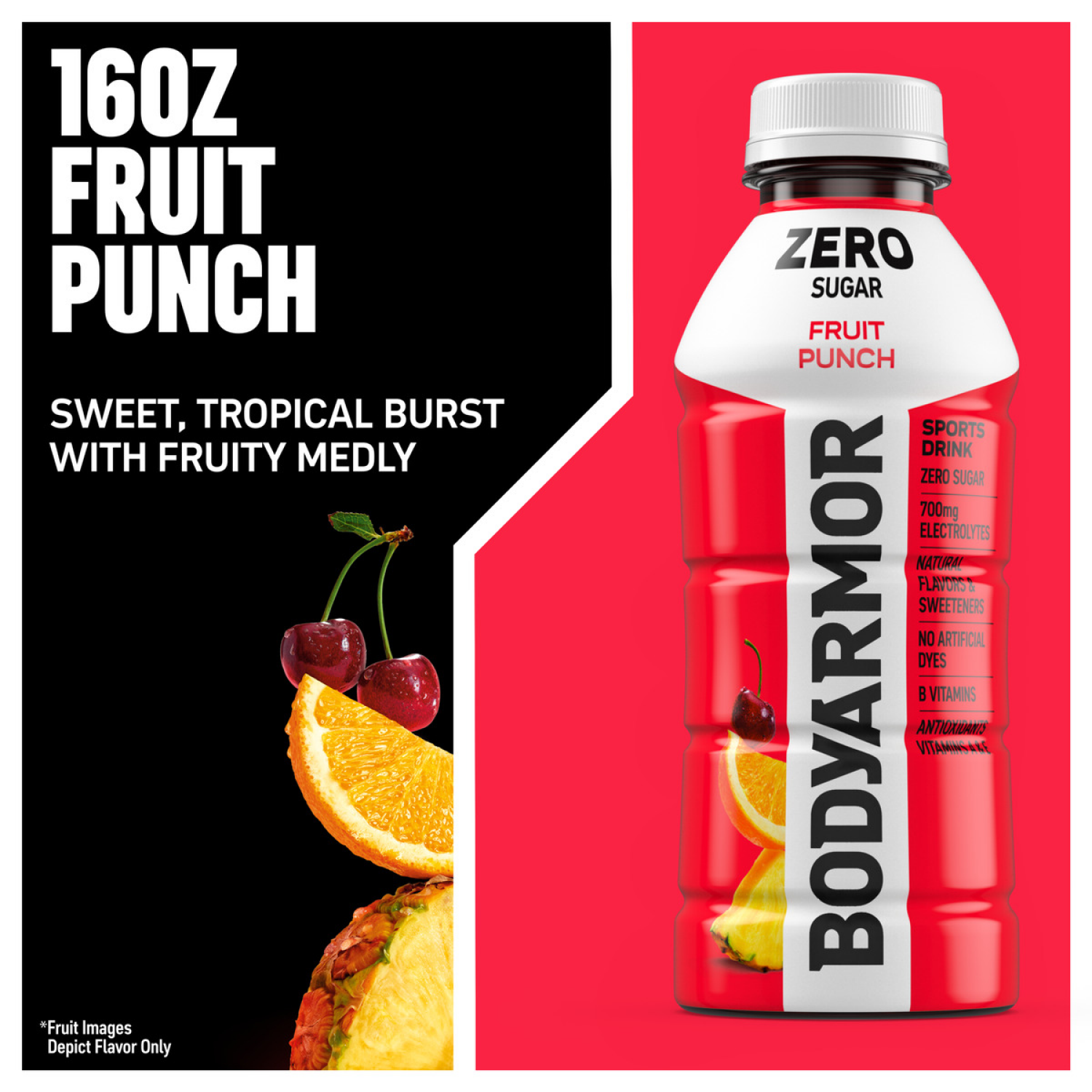 slide 2 of 4, BODYARMOR Zero Sugar Fruit Punch Electrolyte Sports Drink, 16 fl oz Bottle, 16 fl oz
