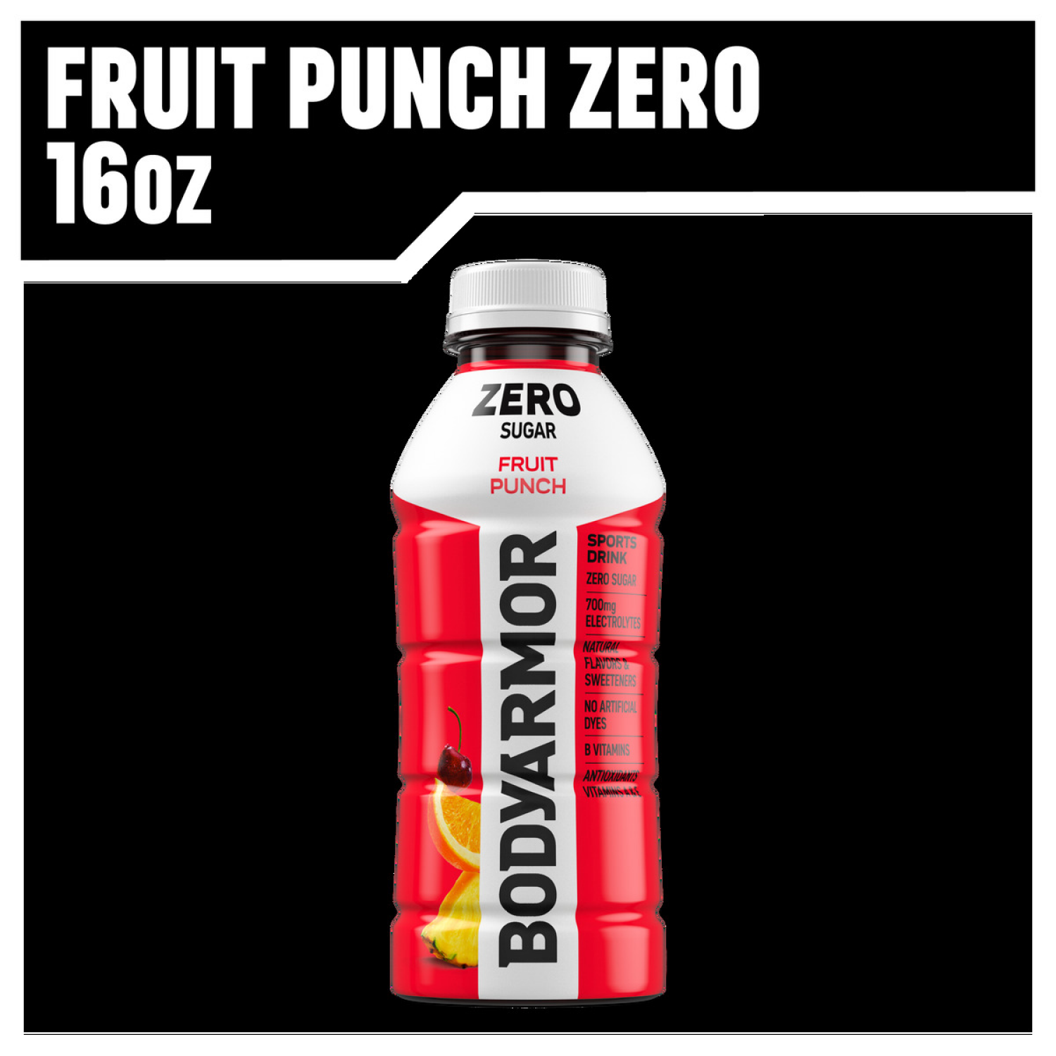 slide 1 of 4, BODYARMOR Zero Sugar Fruit Punch Electrolyte Sports Drink, 16 fl oz Bottle, 16 fl oz