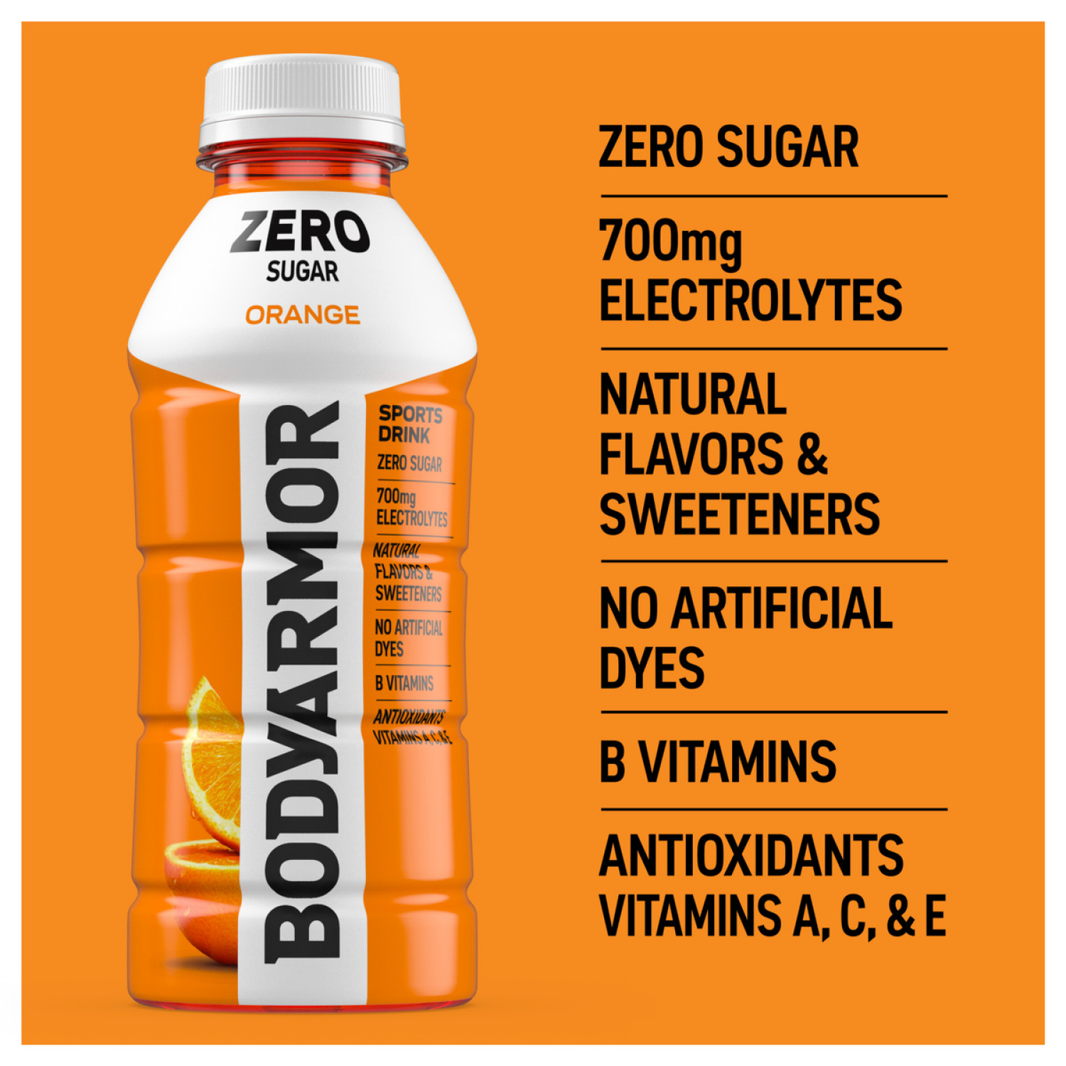 slide 5 of 6, BODYARMOR Zero Sugar Orange Electrolyte Sports Drink, 16 fl oz Bottle, 16 fl oz