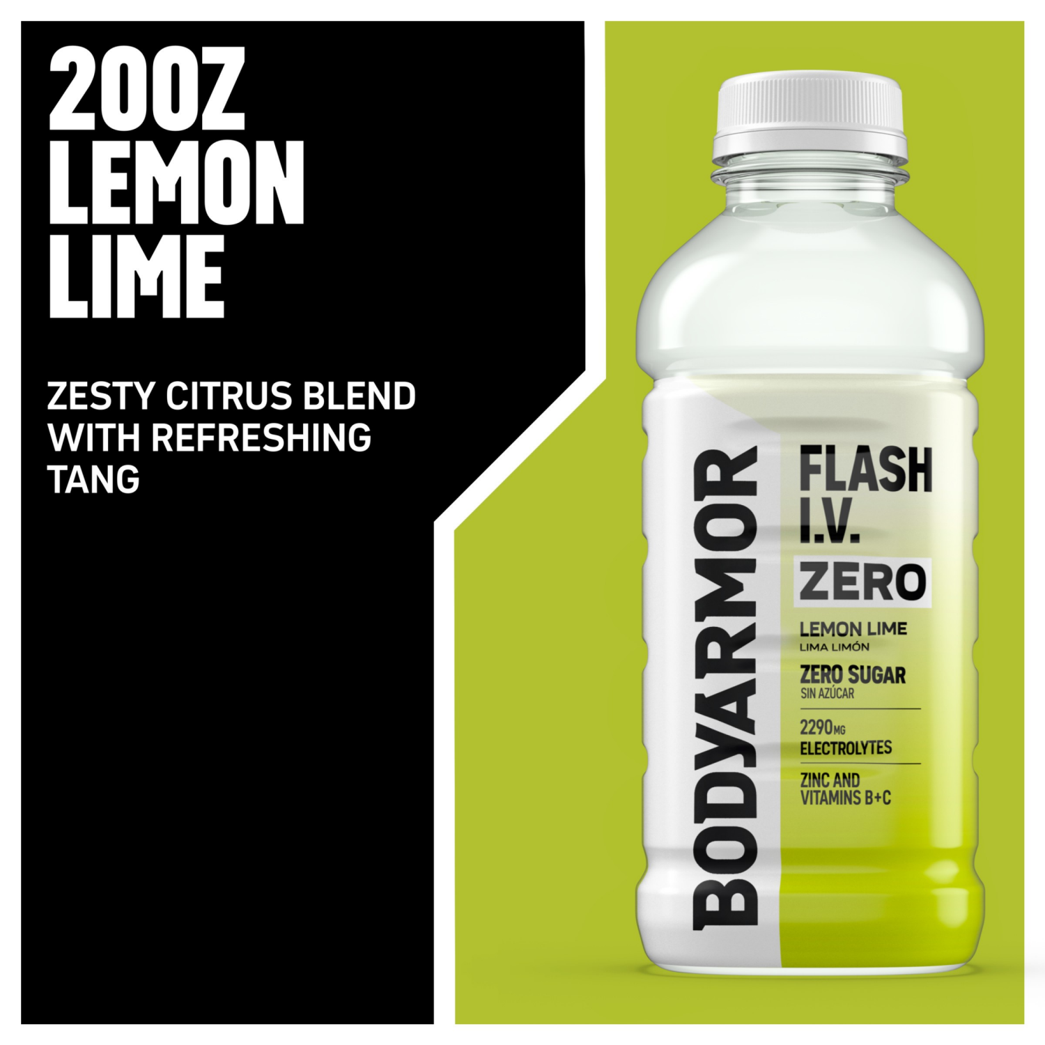 slide 2 of 5, BODYARMOR Flash I.V. Zero Sugar Lemon Lime Electrolyte Sports Drink, 20 fl oz Bottle, 20 fl oz