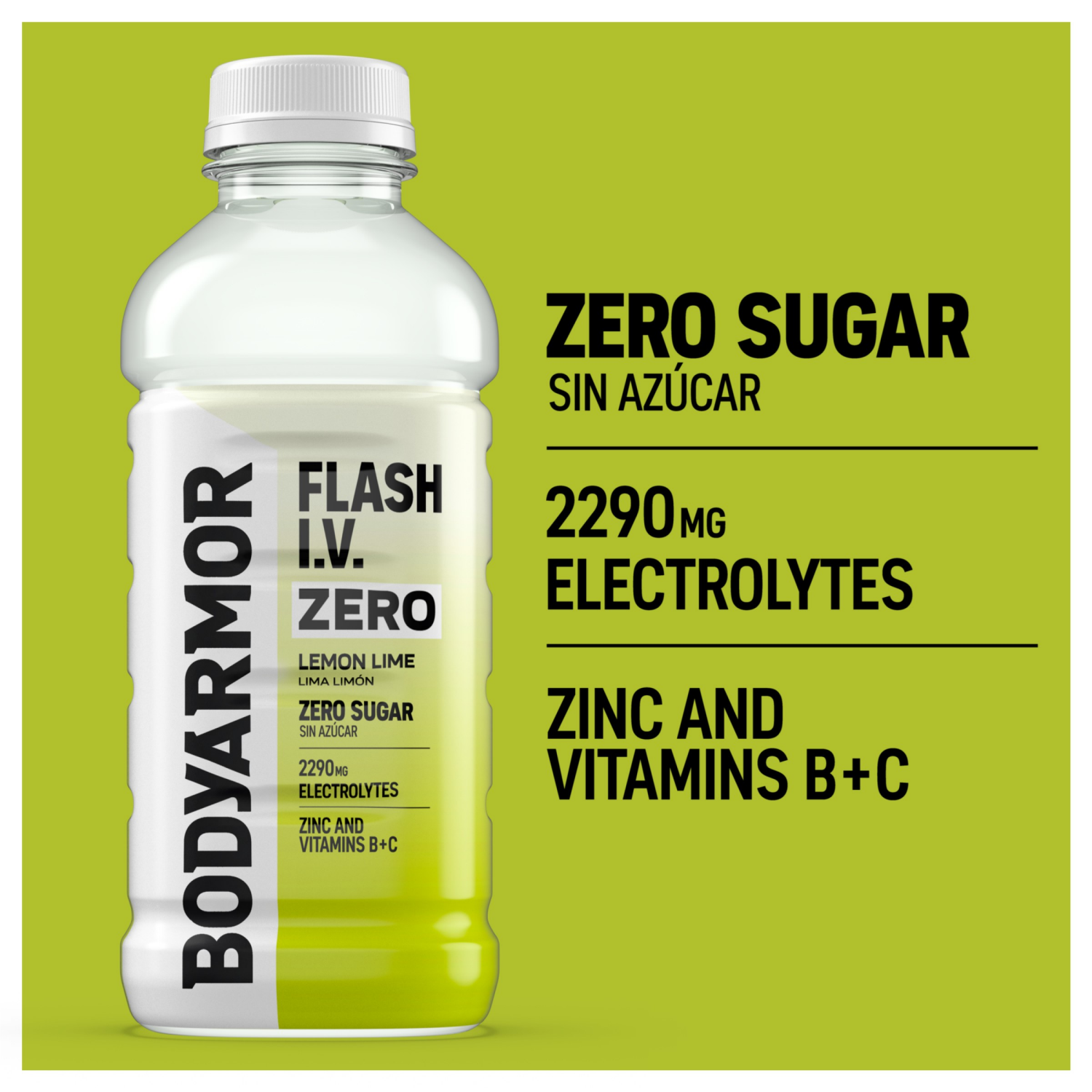 slide 3 of 5, BODYARMOR Flash I.V. Zero Sugar Lemon Lime Electrolyte Sports Drink, 20 fl oz Bottle, 20 fl oz