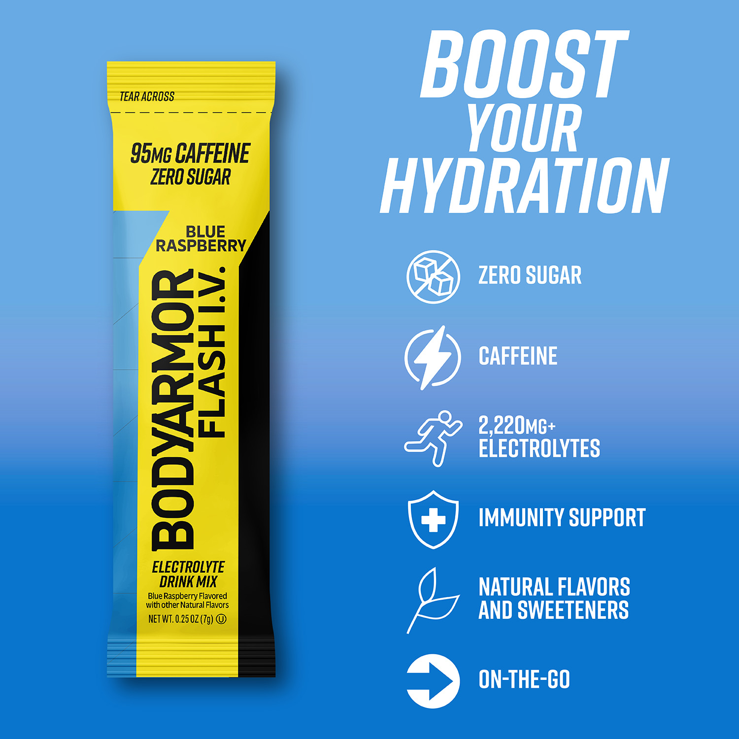 slide 2 of 4, BODYARMOR Zero Sugar Caffeine Blue Raspberry Flash IV Pouches - 6 ct, 6 ct, 0.26 oz