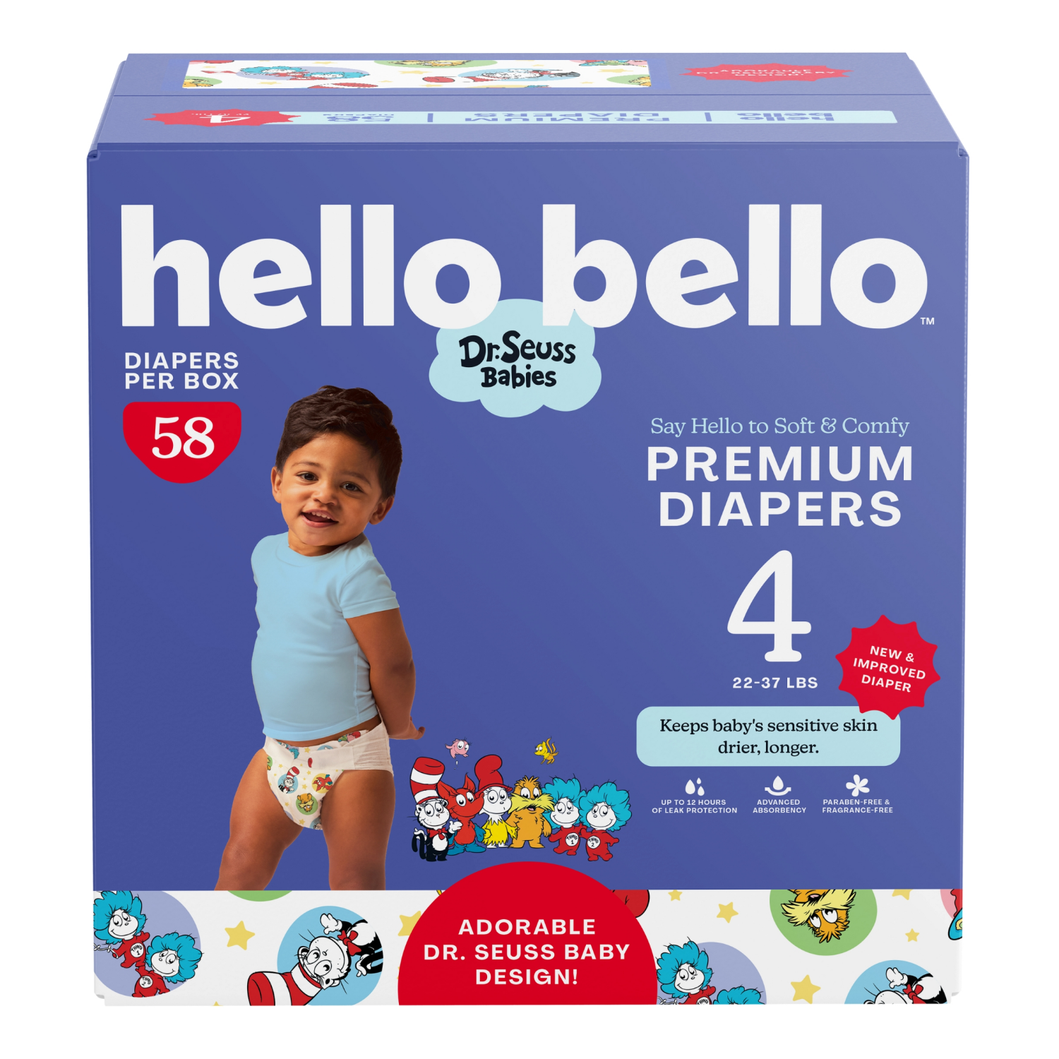 slide 1 of 1, Hello Bello Diapers Premium Club, Dr. Seuss, Size 4, 58 Count, 58 ct