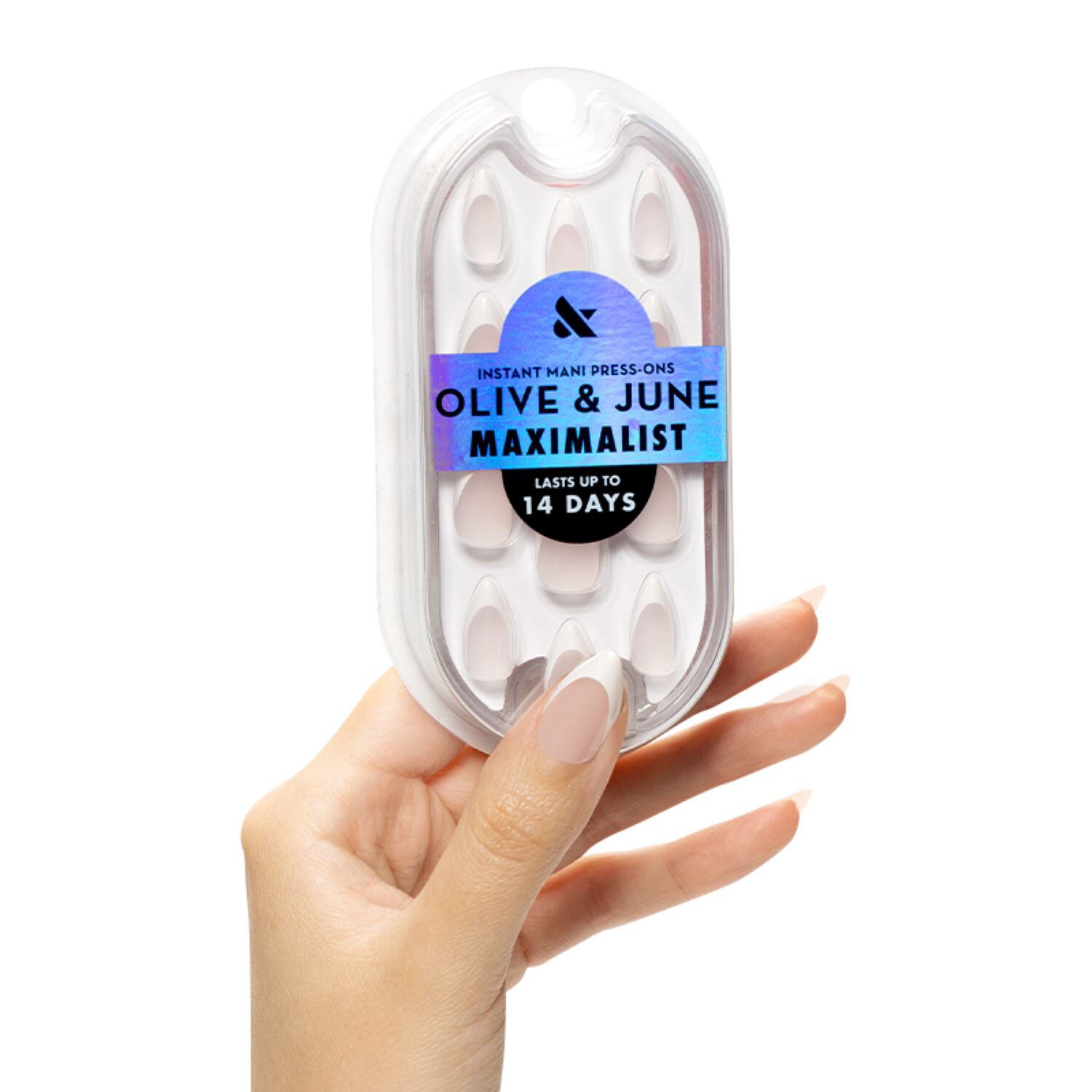 slide 4 of 4, Olive & June Inst Mani Press On Nails, Stiletto, M, Sharp Frnch, 42 ct