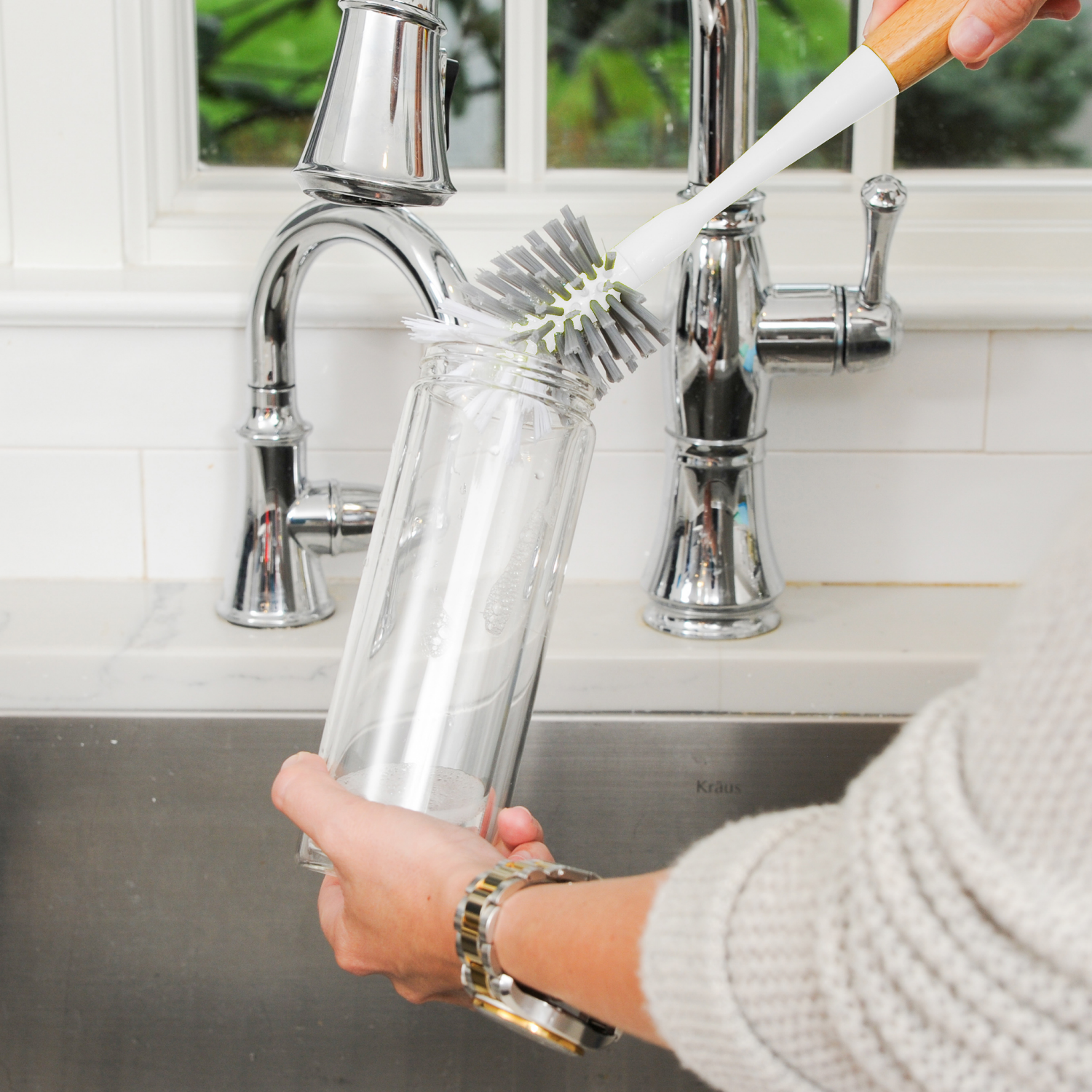 slide 4 of 6, Full Circle Clean Reach Replaceable Bottle Brush - White, 1 ct