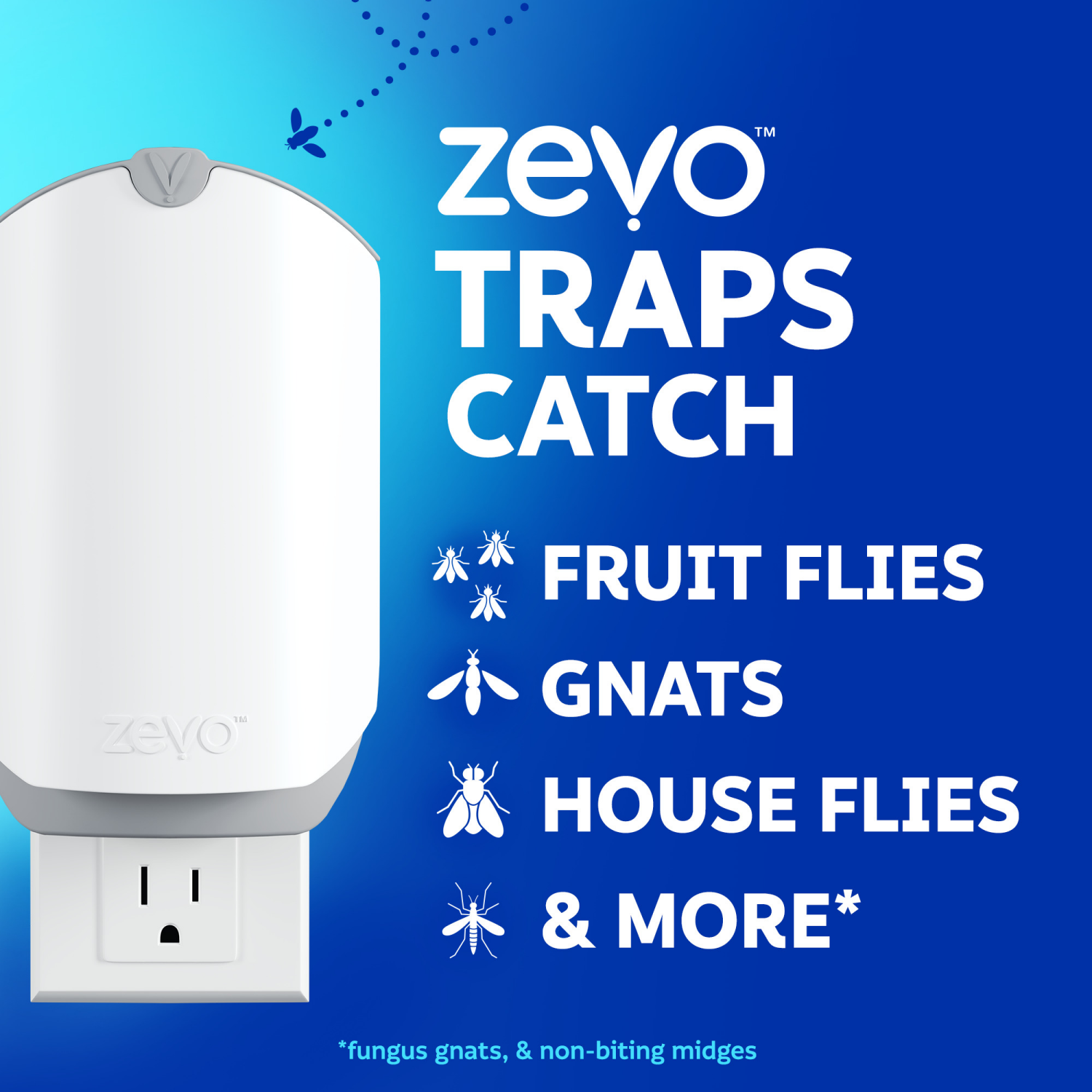 slide 2 of 8, Zevo Flying Insect Trap for Indoors: Light Trap Captures Fruit Flies, Gnats and Houseflies, Starter Kit Value Pack (2 Plug-in Bases + 2 Cartridges), 1 ct