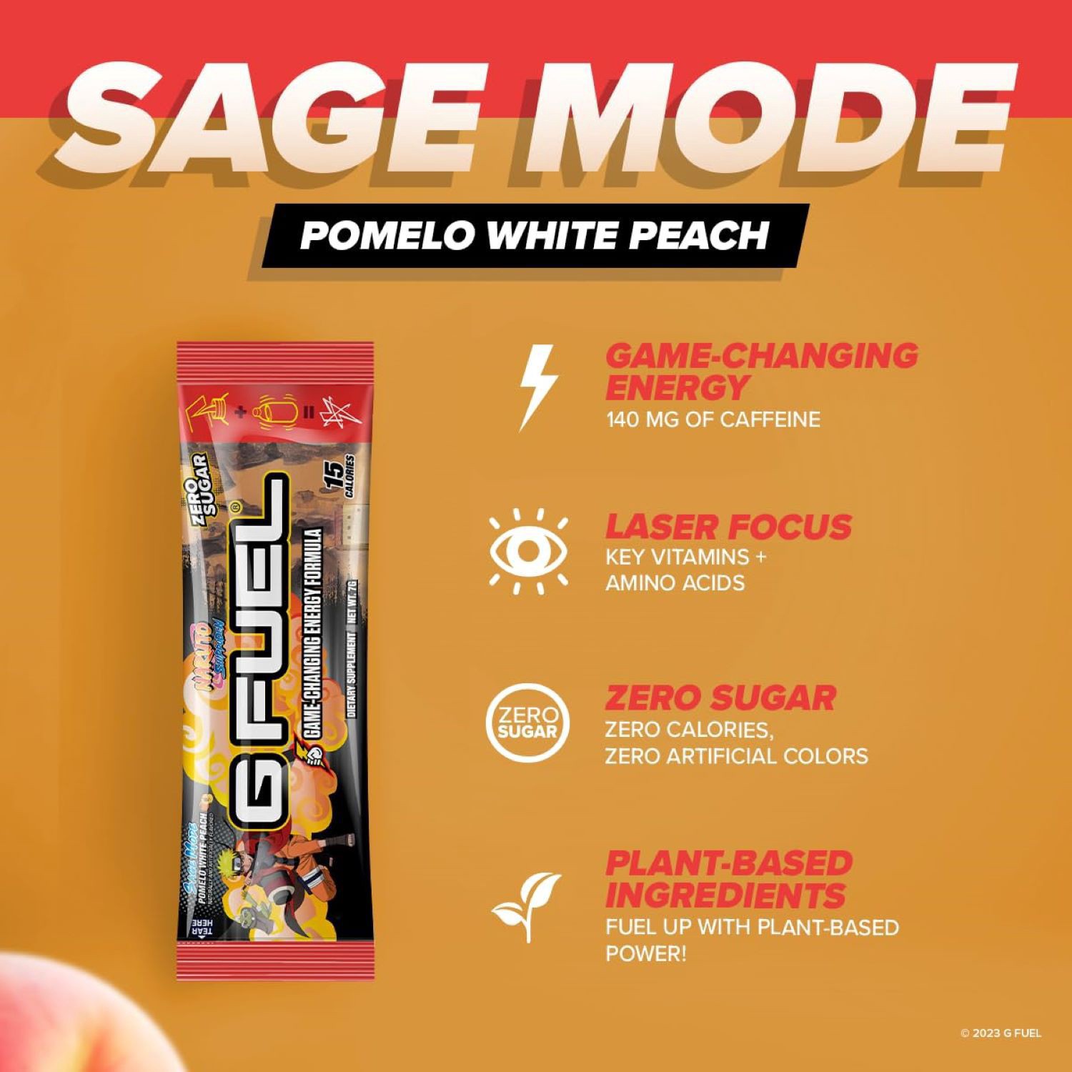 slide 3 of 3, G-Fuel Gfuel, Energy Formula, Naruto Sage Mode Pomelo White Peach, 6 Ct, 1.48 Oz, 0.25 oz