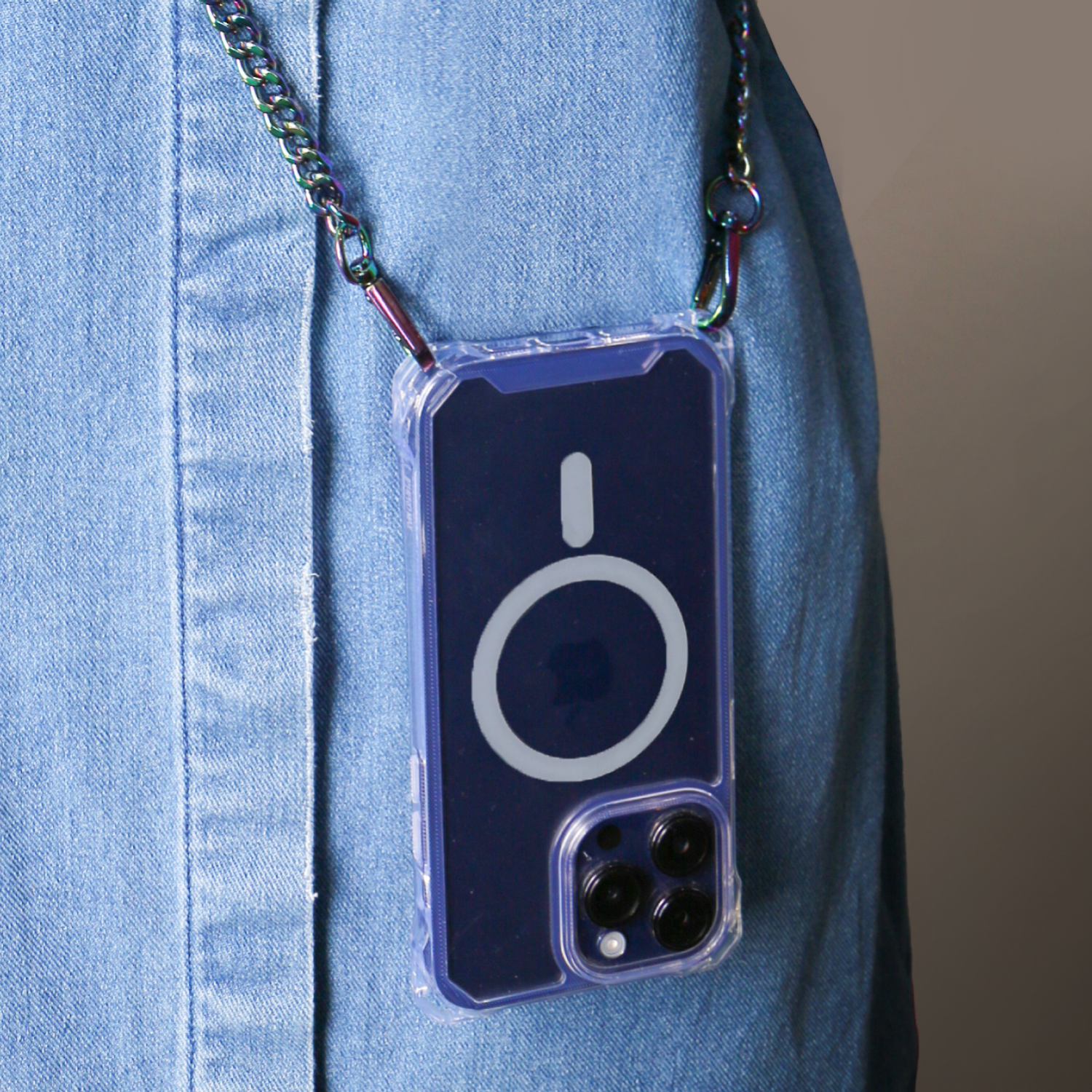 slide 4 of 4, Bryten Glacier MagSafe 4-Way Carry Clear Case with Iridescent Crossbody Chain for iPhone 15, 1 ct