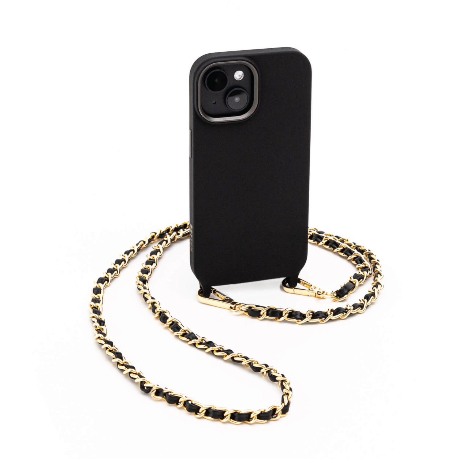 slide 1 of 3, RAPTIC Bryten Monarch Black Crossbody MagSafe Case with Black Vegan Leather Chain for iPhone 15, 1 ct