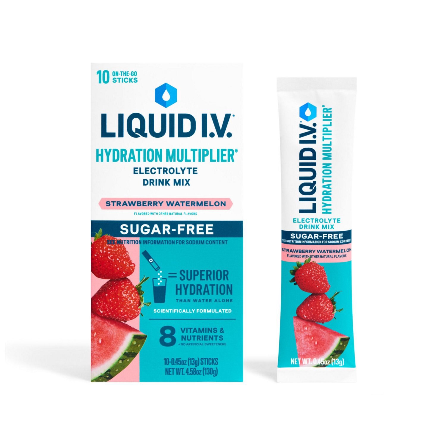 slide 4 of 5, Liquid I.V. Hydration Multiplier Sugar-Free Strawberry Watermelon Electrolyte Drink Mix 10 - 0.45 oz Sticks, 10 ct