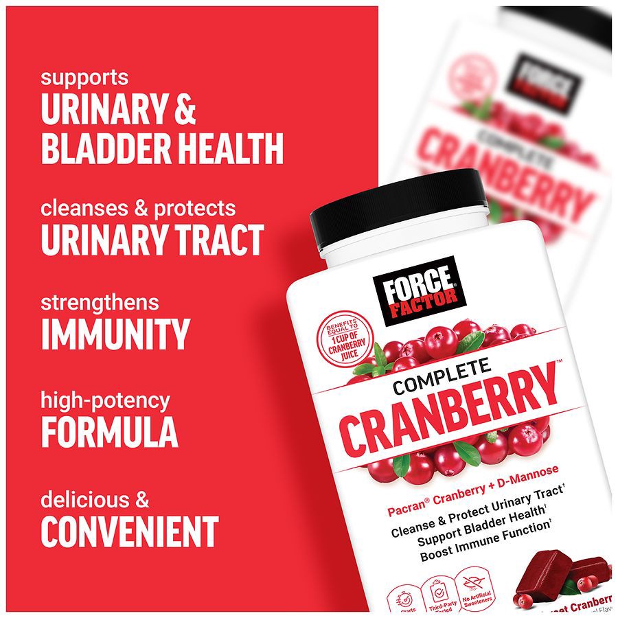 slide 5 of 5, Force Factor Sweet Cranberry Flavor Urinary Health Support Formula 60 Soft Chews, 60 ct