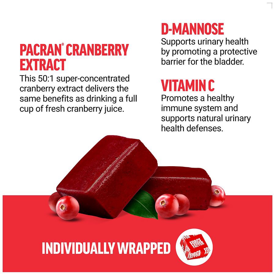 slide 3 of 5, Force Factor Sweet Cranberry Flavor Urinary Health Support Formula 60 Soft Chews, 60 ct