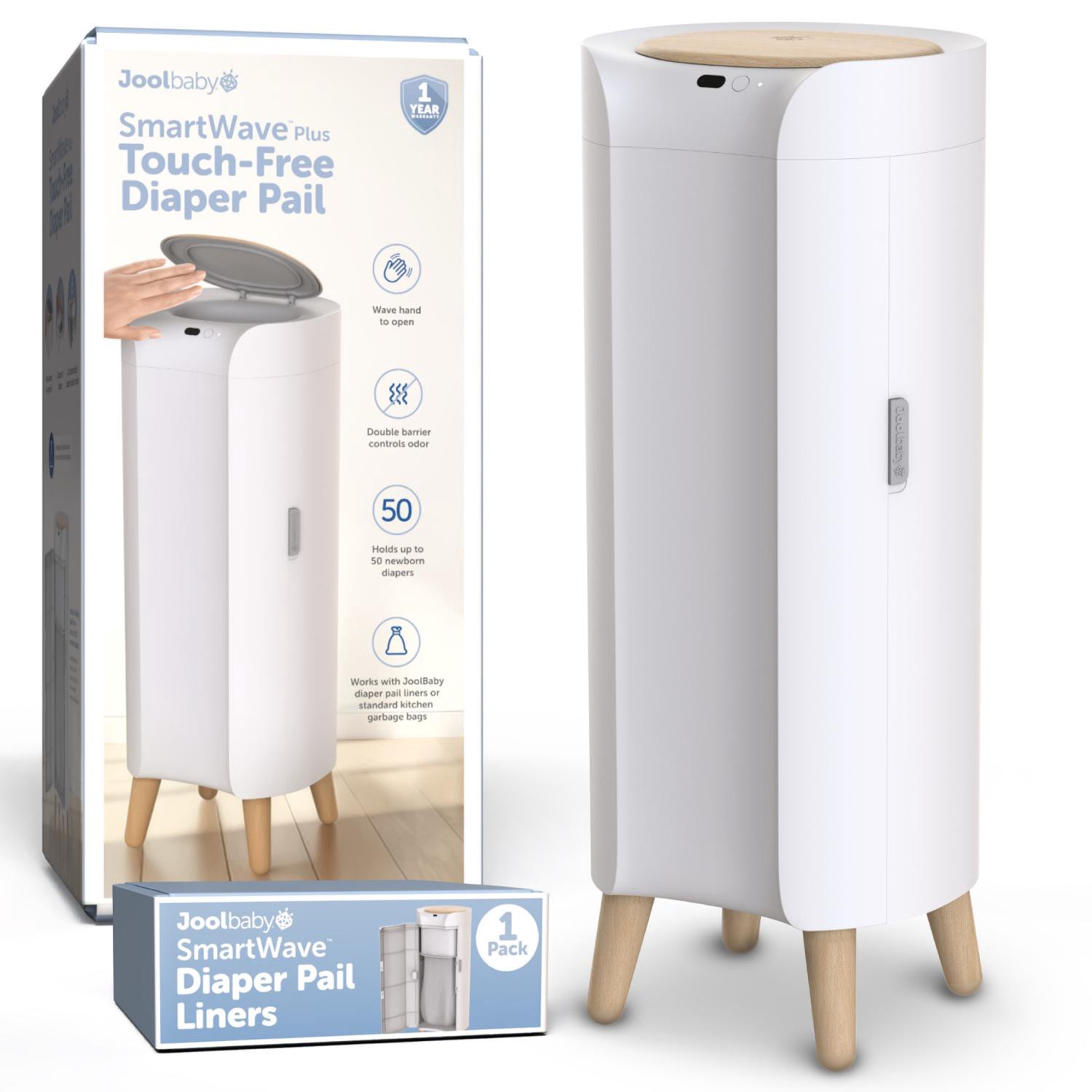 slide 1 of 2, JOOL BABY Wave Touch Free Diaper Pail (White), 1 ct