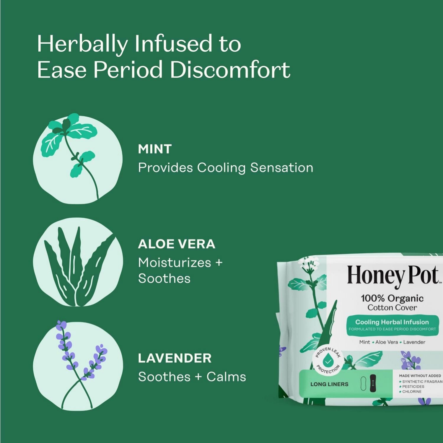 slide 4 of 8, The Honey Pot Company The Honey Pot Organic Top Sheet Herbal Long Liners, 30 ct
