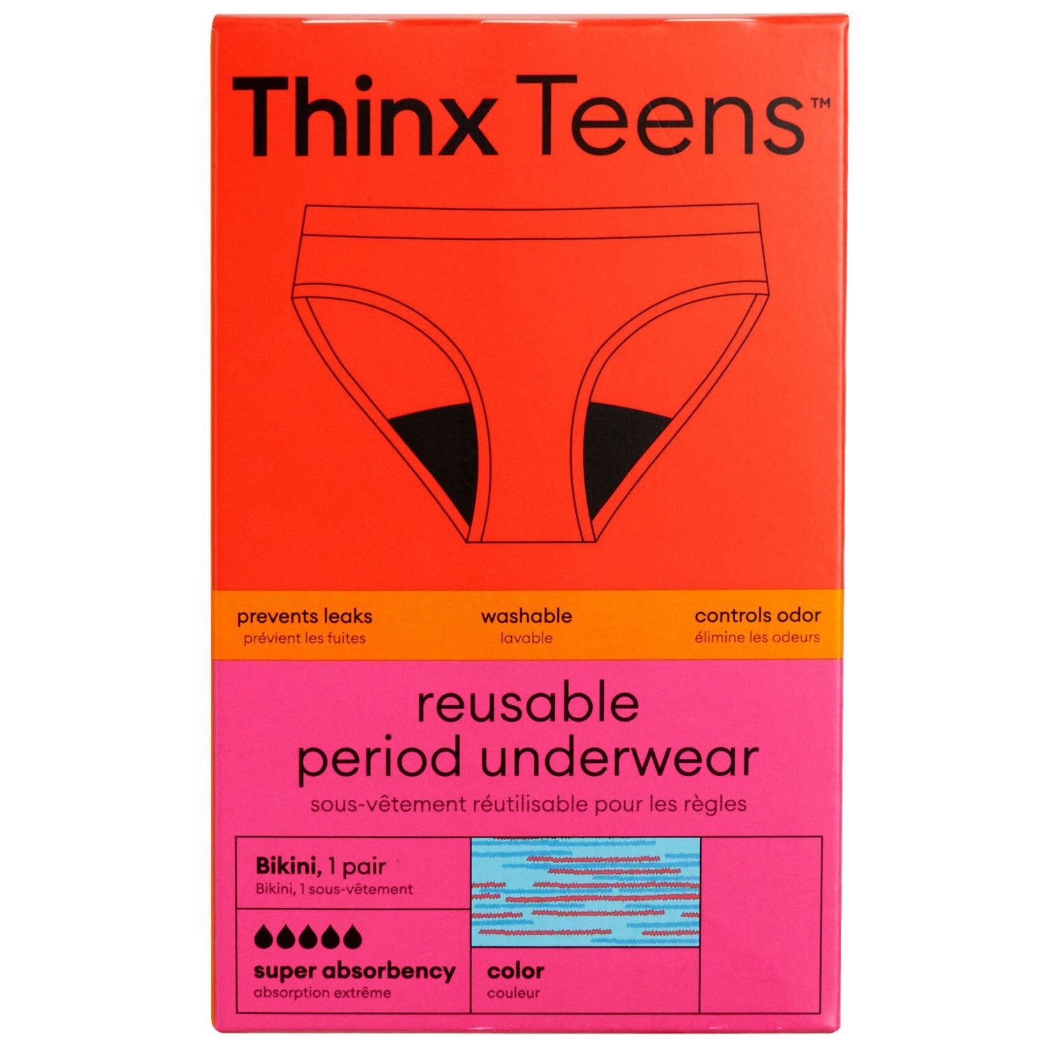 slide 4 of 6, Thinx Teens Black Leakproof Bikini Underwear Medium 1 ea, 1 ct