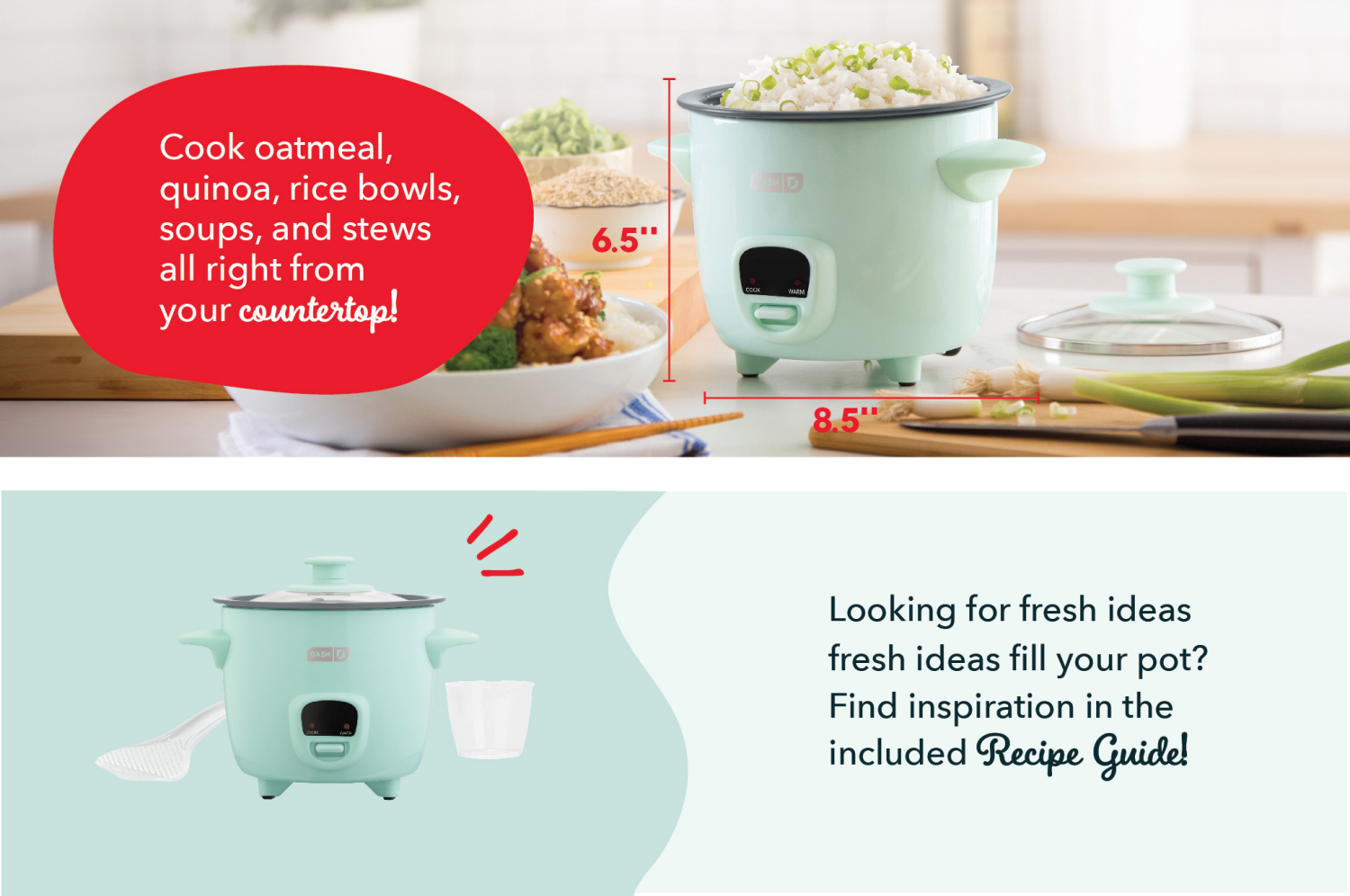 slide 5 of 6, Dash Mini Rice Cooker, Aqua, 1 ct