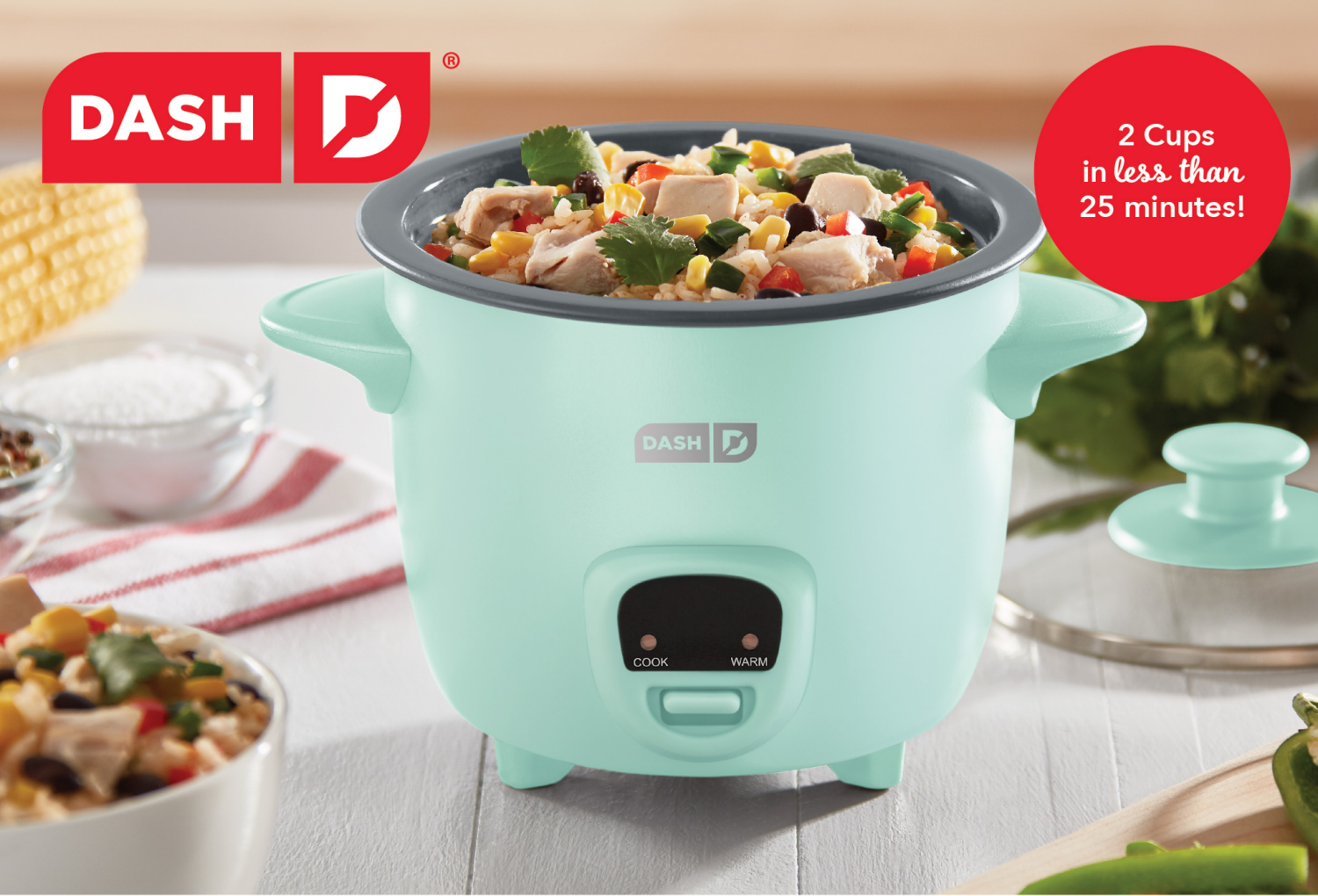 slide 6 of 6, Dash Mini Rice Cooker, Aqua, 1 ct