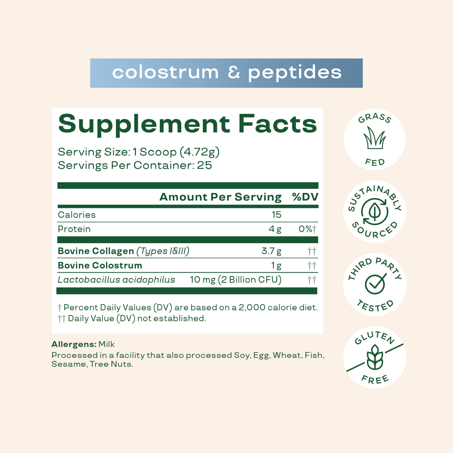slide 4 of 5, Bloom Unflavored Colostrum & Collagen Peptides 4.16 oz, 4.16 oz