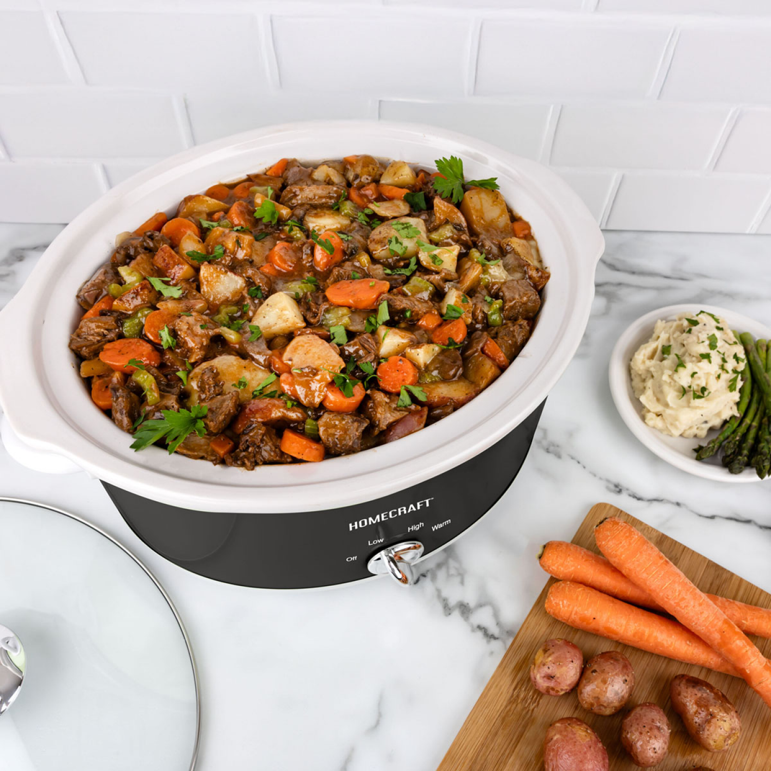 slide 3 of 6, HOME CRAFT HomeCraft Oval Slow Cooker 6qt, Black, 6 qt