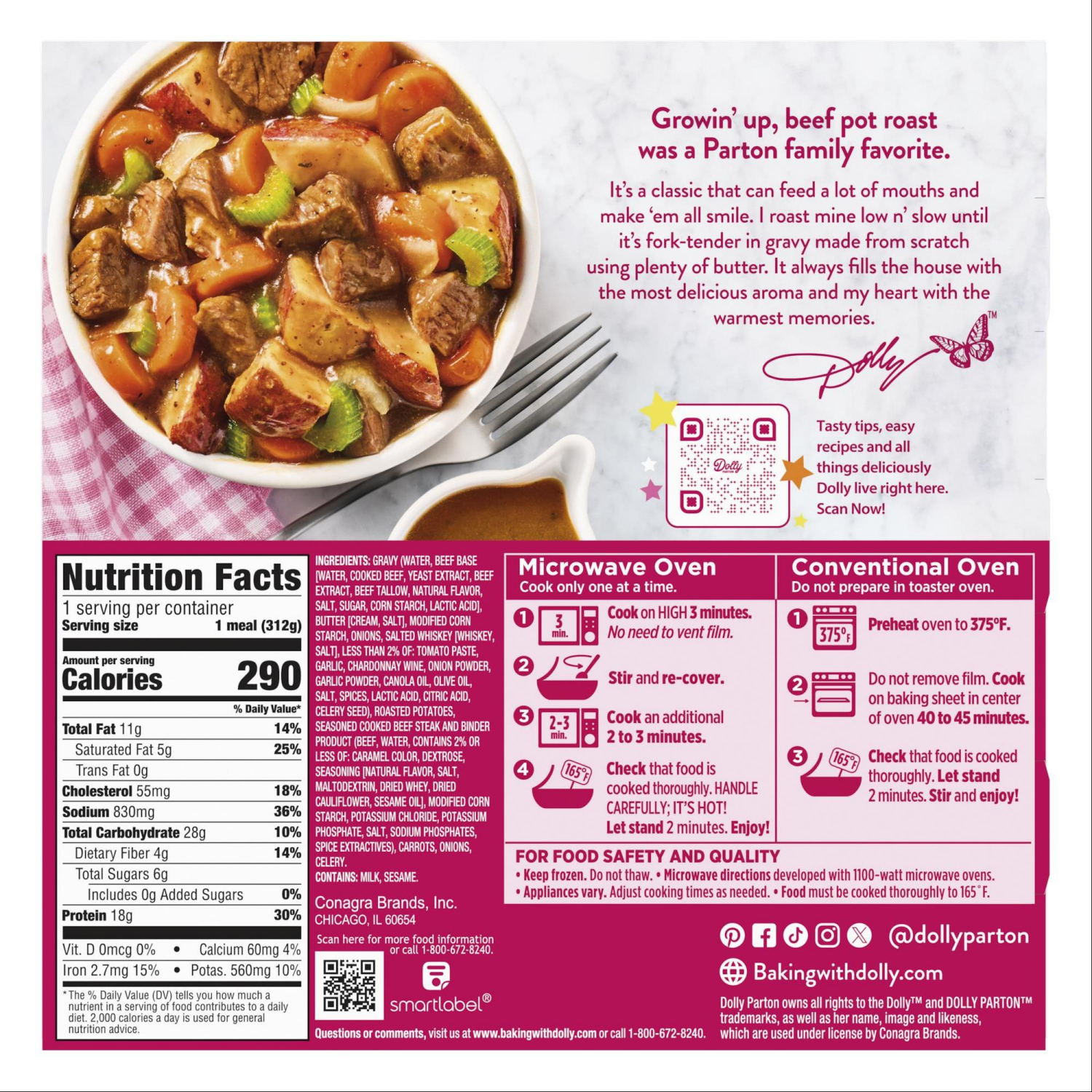 slide 2 of 8, Dolly Parton's Beef Pot Roast With Vegetables in Southern Style Gravy, Frozen Meal, 11 oz., 11 oz