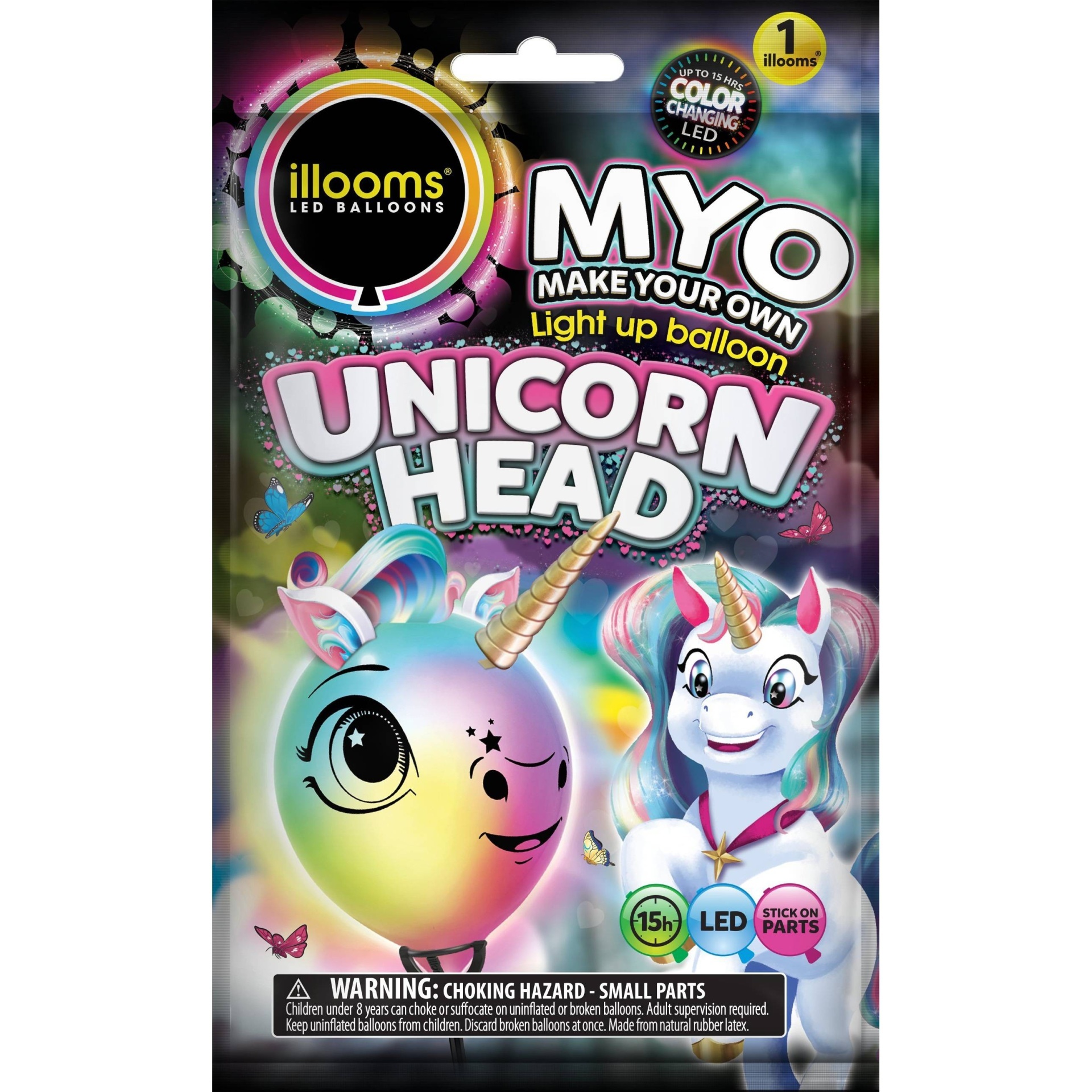 slide 1 of 2, illooms Unicorn Head Light Up Balloon, 1 ct