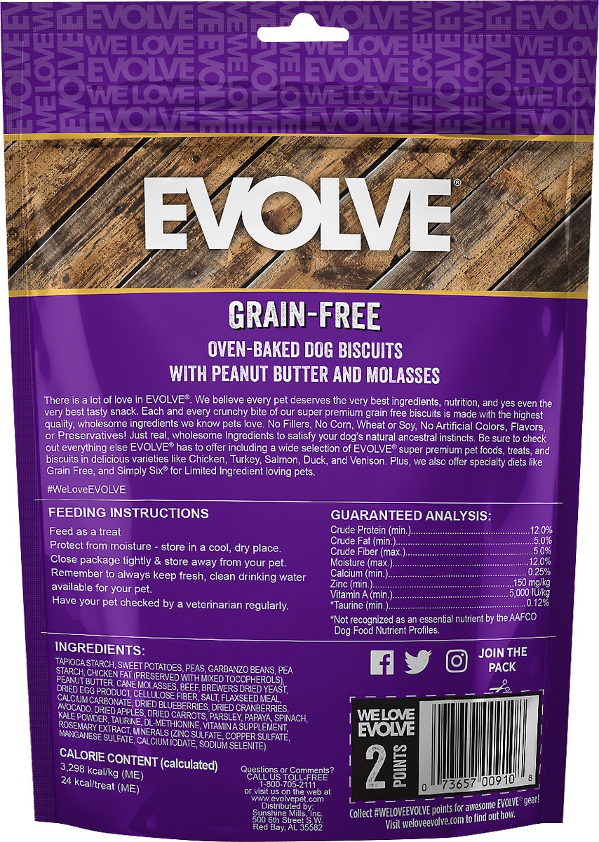 slide 3 of 3, Evolve Grain-Free Oven-Baked Peanut Butter Dog Biscuits 12 oz, 12 oz