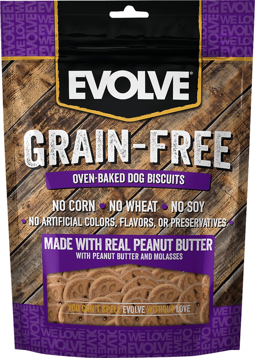 slide 2 of 3, Evolve Grain-Free Oven-Baked Peanut Butter Dog Biscuits 12 oz, 12 oz